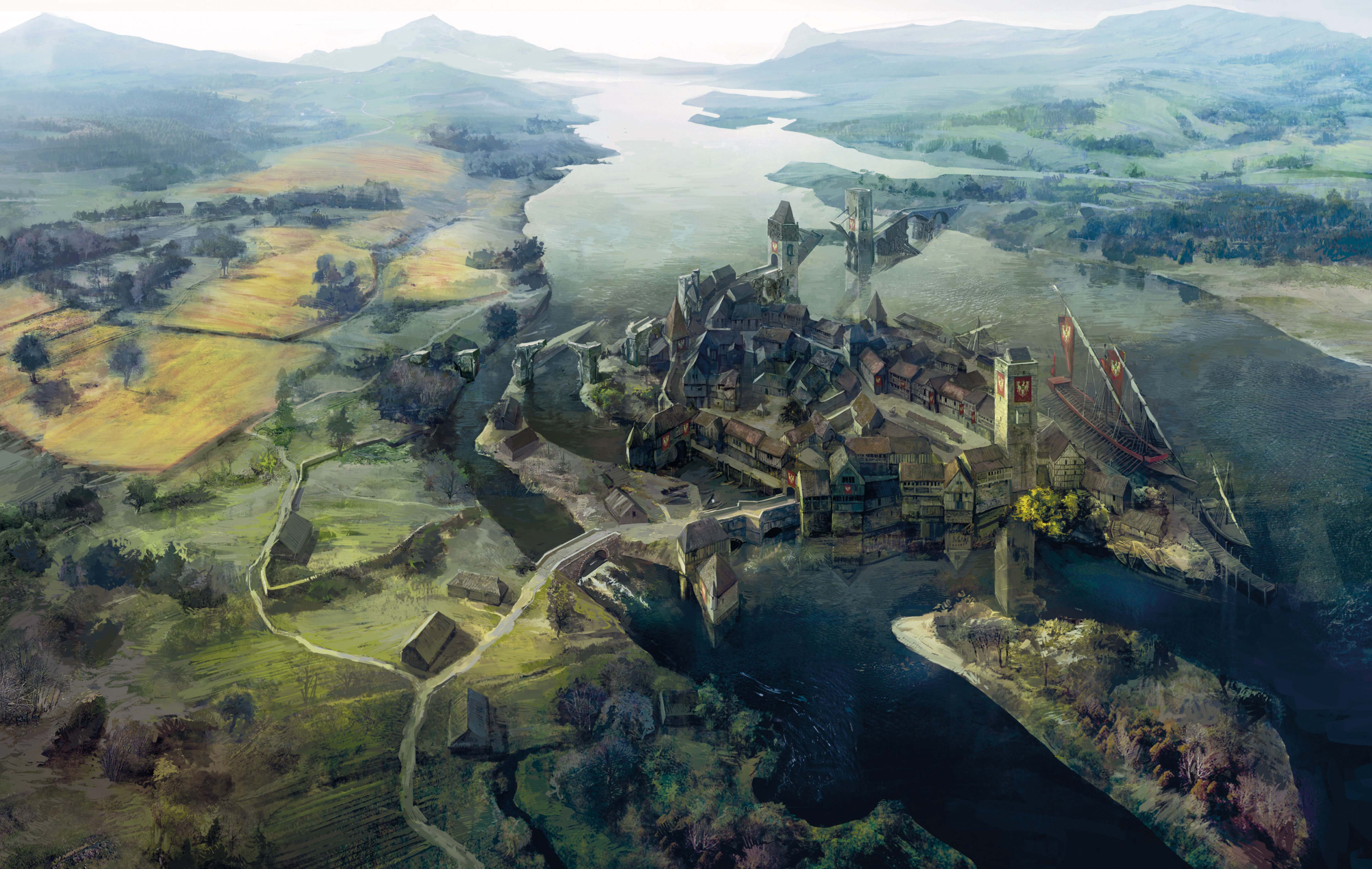 Free download wallpaper Landscape, City, River, Video Game, The Witcher, The Witcher 3: Wild Hunt on your PC desktop