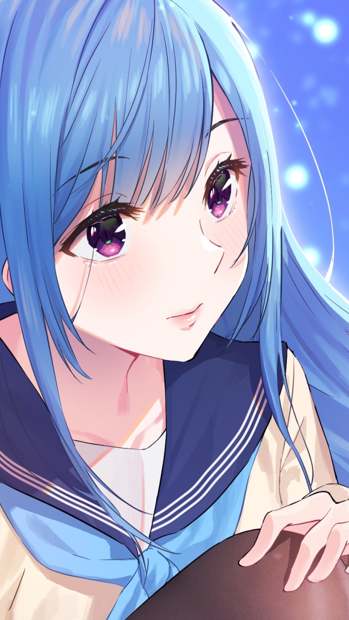 Download mobile wallpaper Anime, Original, Blue Hair, Purple Eyes for free.