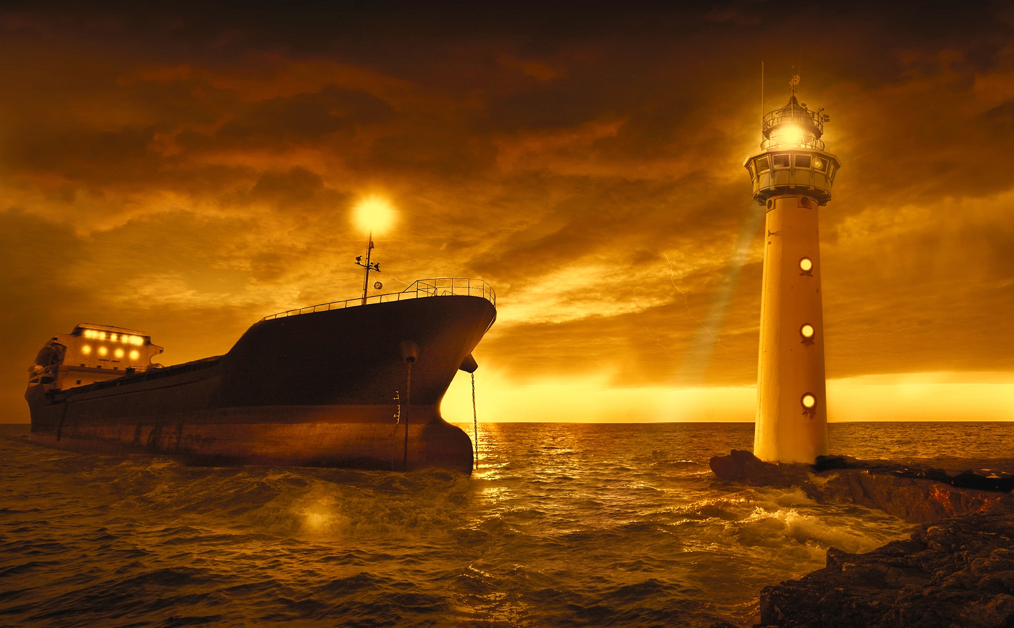 Free download wallpaper Sea, Lighthouse, Ship, Vehicles on your PC desktop
