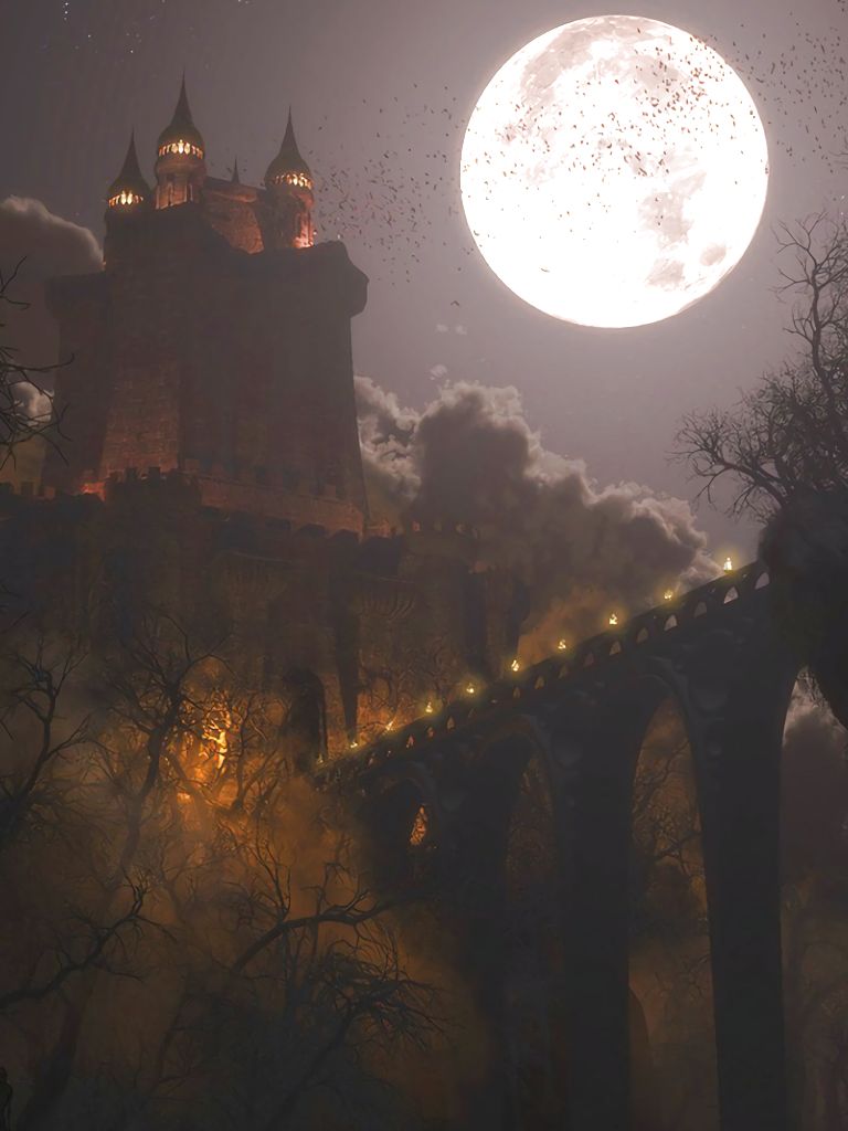 Download mobile wallpaper Fantasy, Moon, Castles, Castle, Dracula's Castle for free.