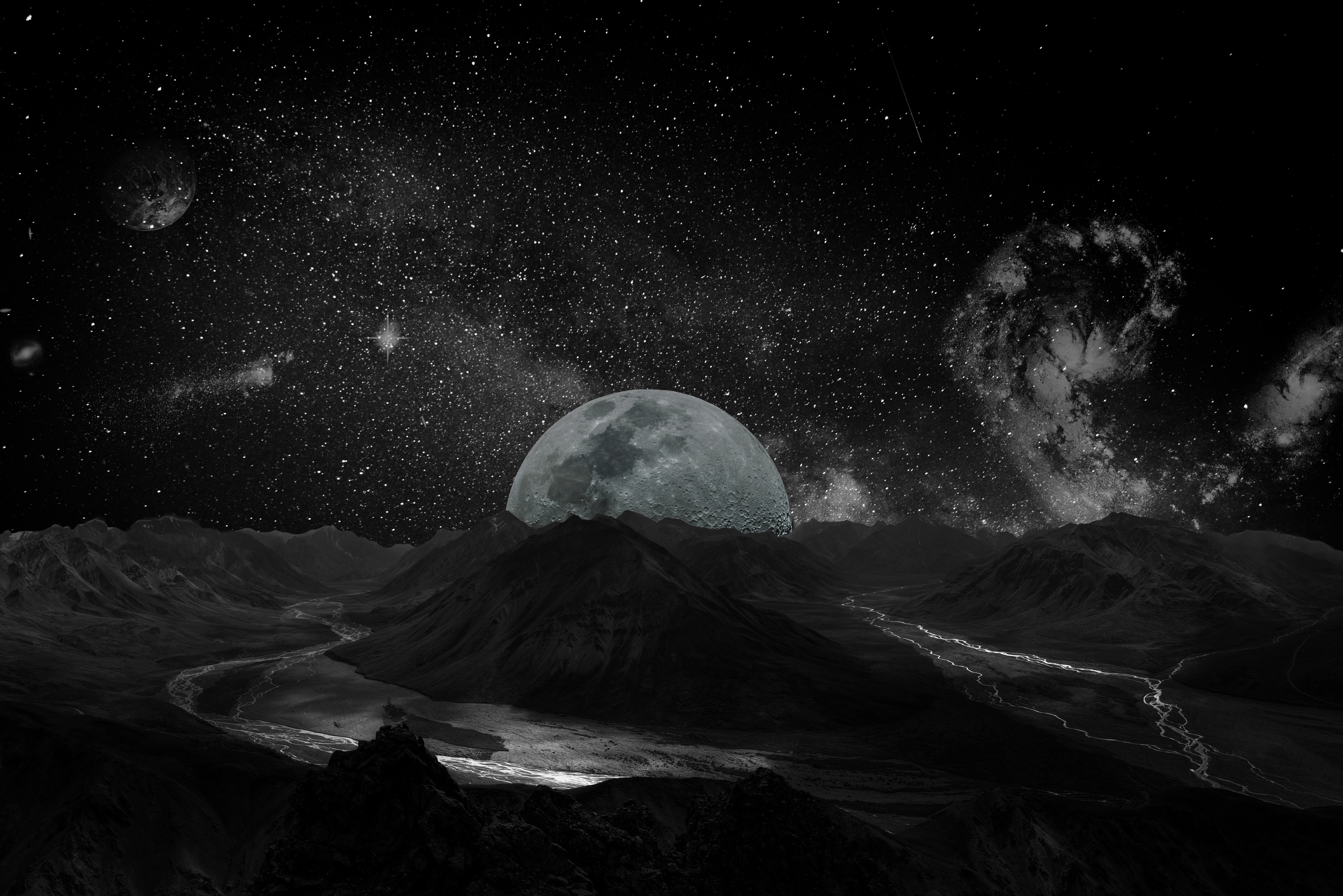77106 скачать обои луна, галактика, звезды, космос, планета - заставки и картинки бесплатно