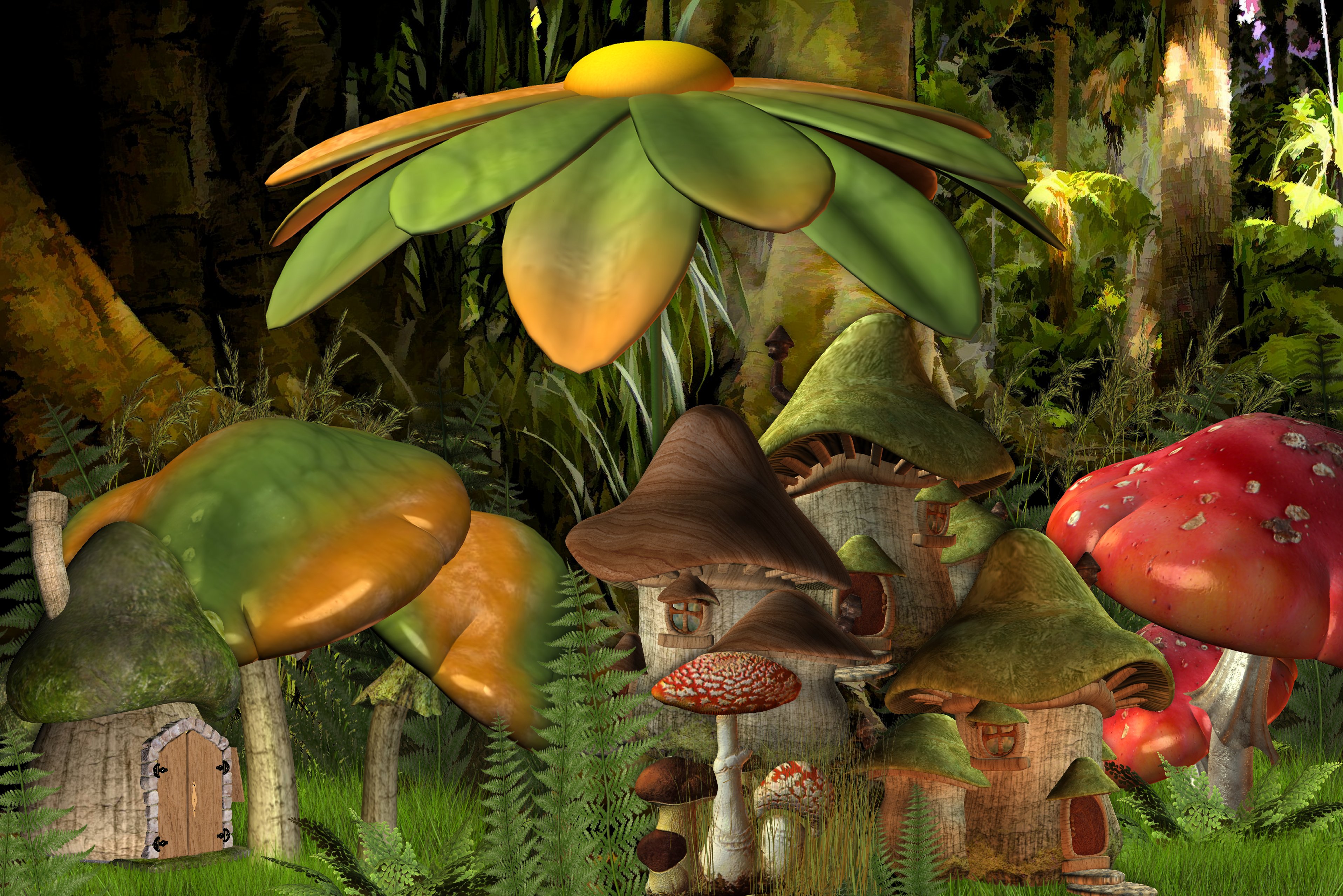 Download mobile wallpaper Fantasy, Forest, Mushroom, Artistic for free.