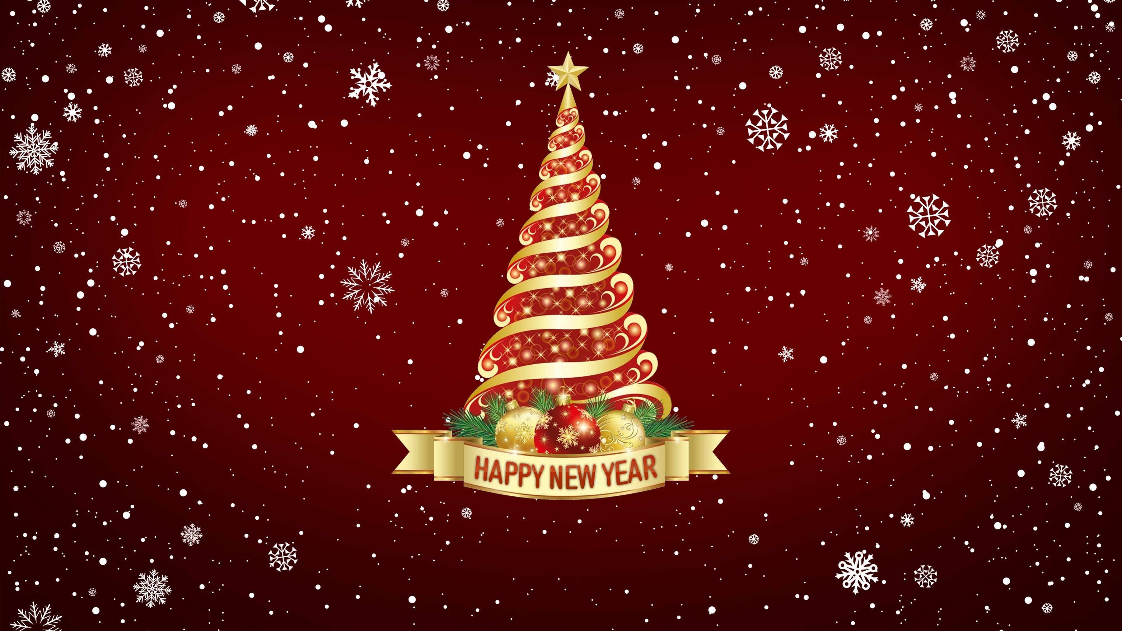 PCデスクトップに新年, クリスマスツリー, スノーフレーク, ホリデー, あけましておめでとう画像を無料でダウンロード