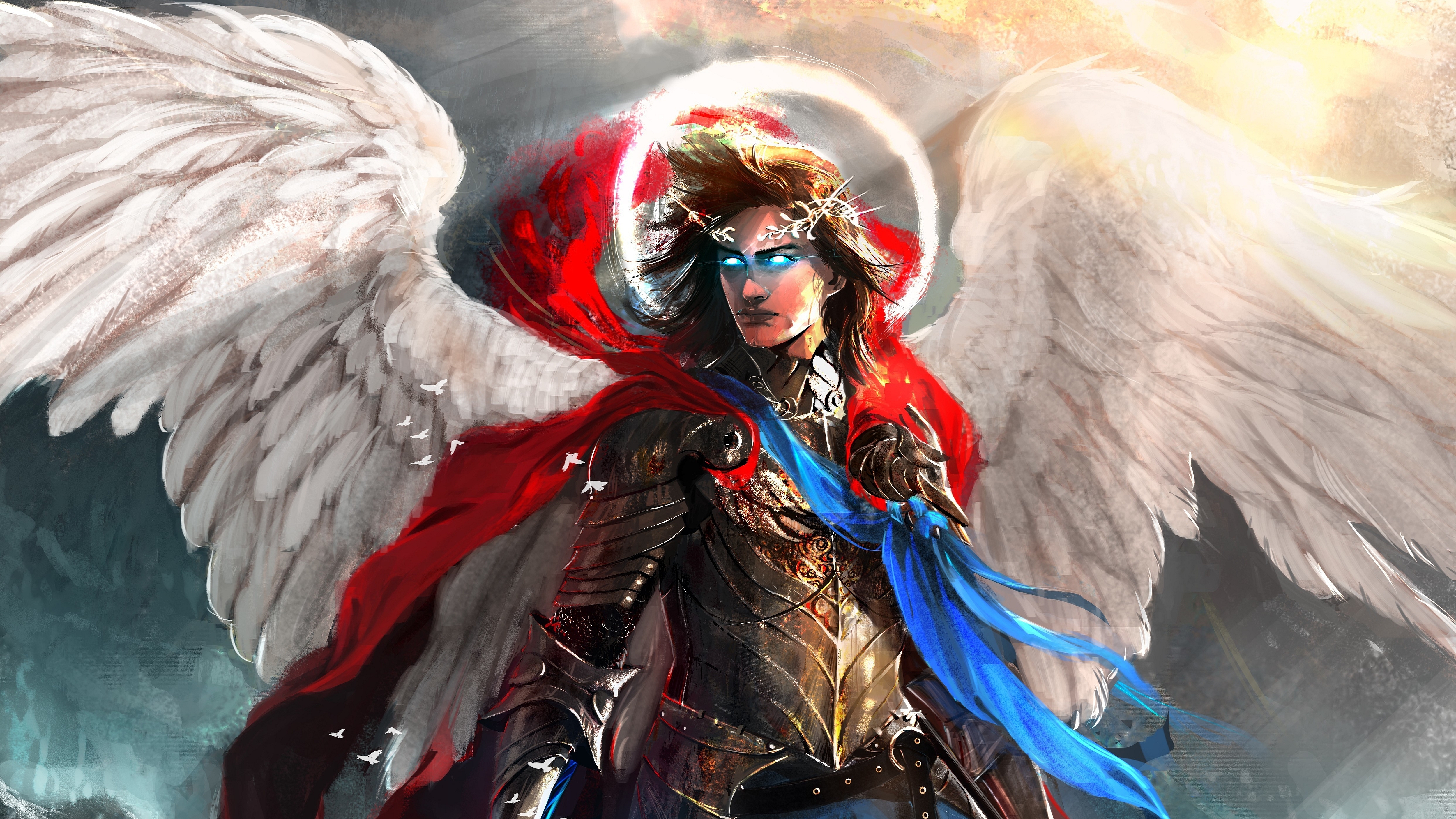 668342 descargar fondo de pantalla fantasía, ángel guerrero, armadura, alas: protectores de pantalla e imágenes gratis