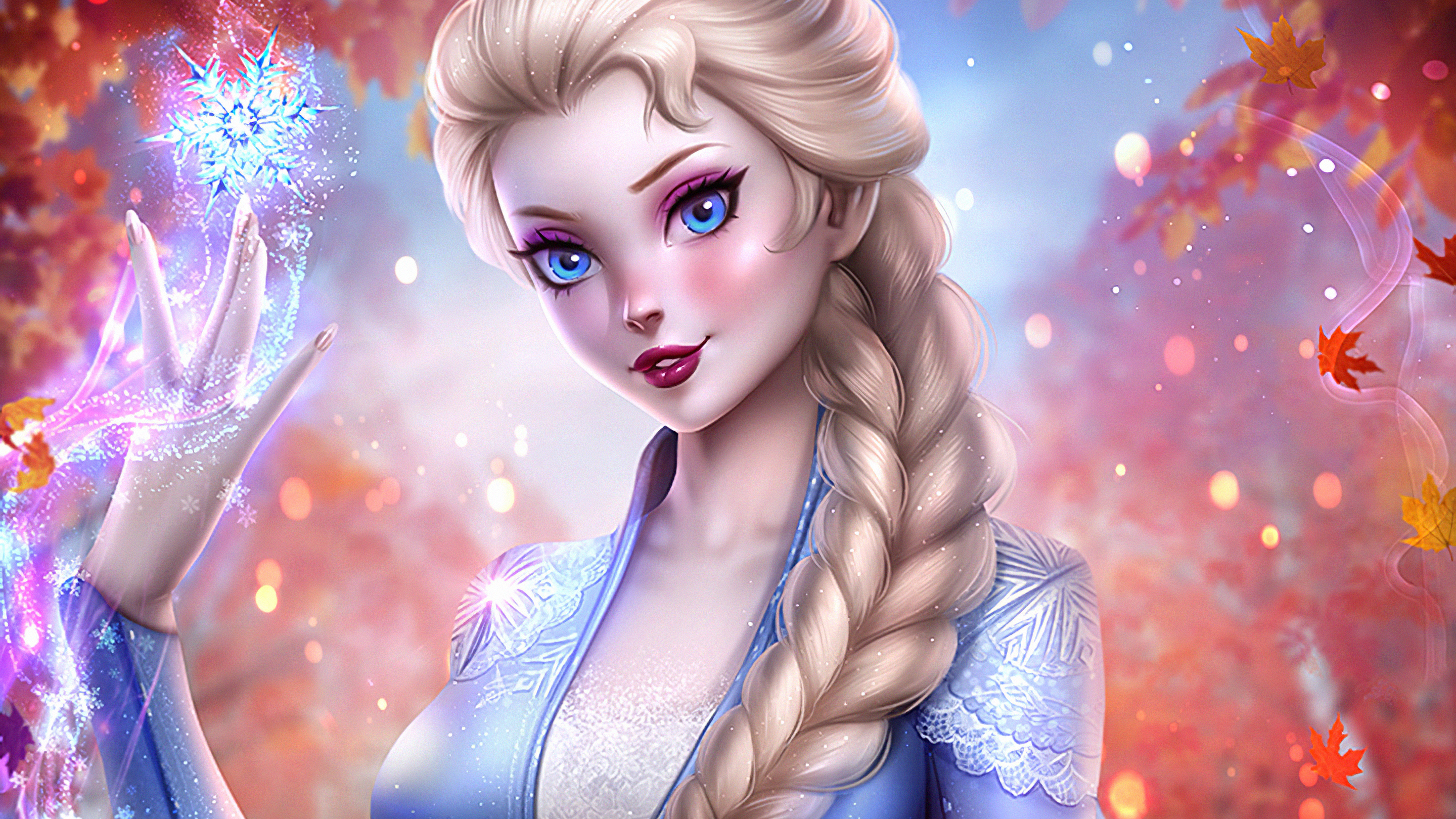 Download mobile wallpaper Blonde, Blue Eyes, Braid, Movie, Lipstick, Elsa (Frozen), Frozen 2 for free.
