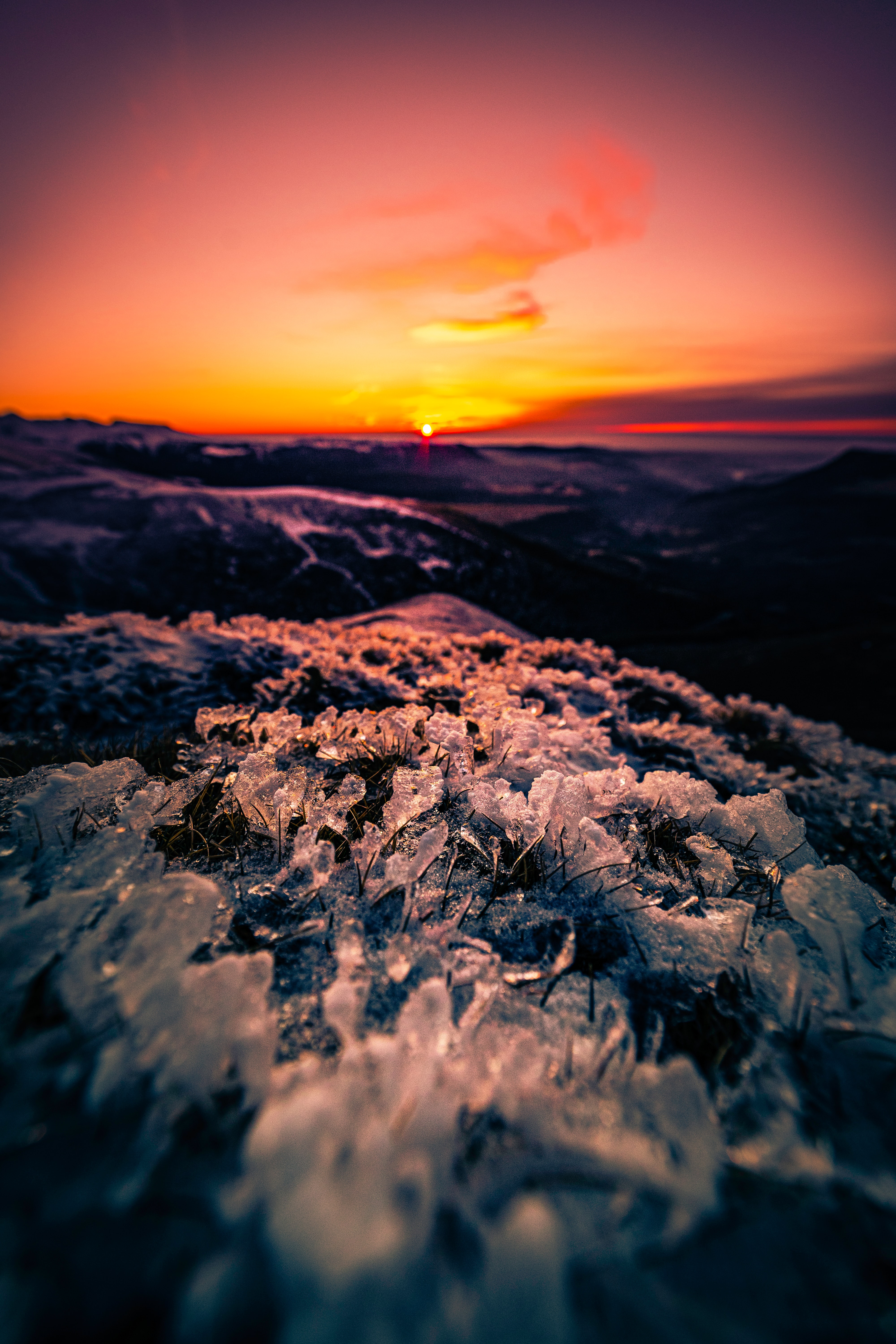 Free download wallpaper Ice, Grass, Rocks, Horizon, Sunset, Nature on your PC desktop