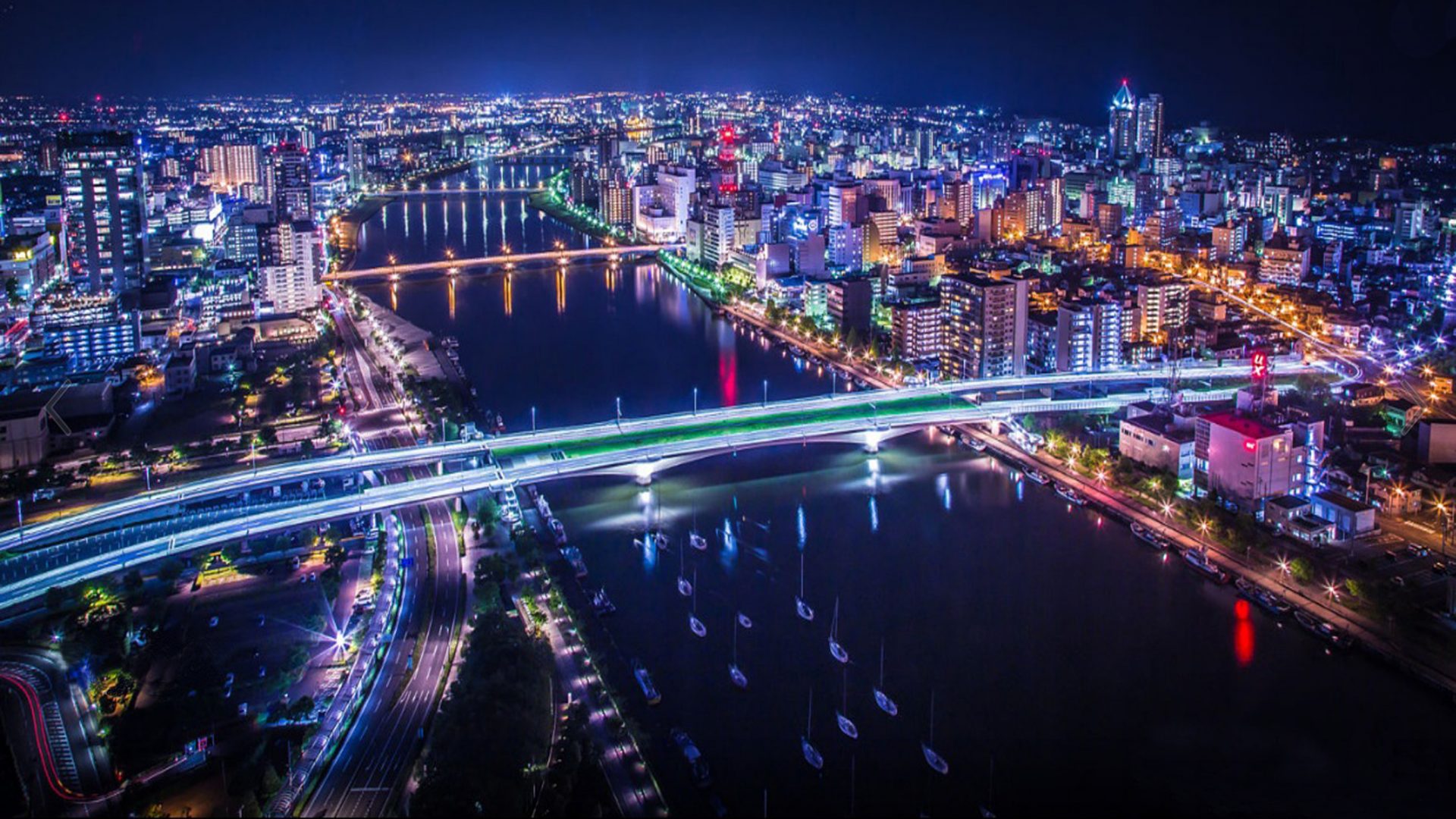 Download mobile wallpaper Night, City, Building, Light, Bridge, Japan, Cityscape, Aerial, Man Made for free.