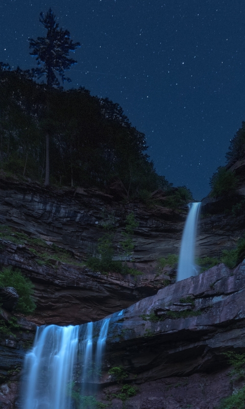Download mobile wallpaper Night, Waterfalls, Waterfall, Earth for free.
