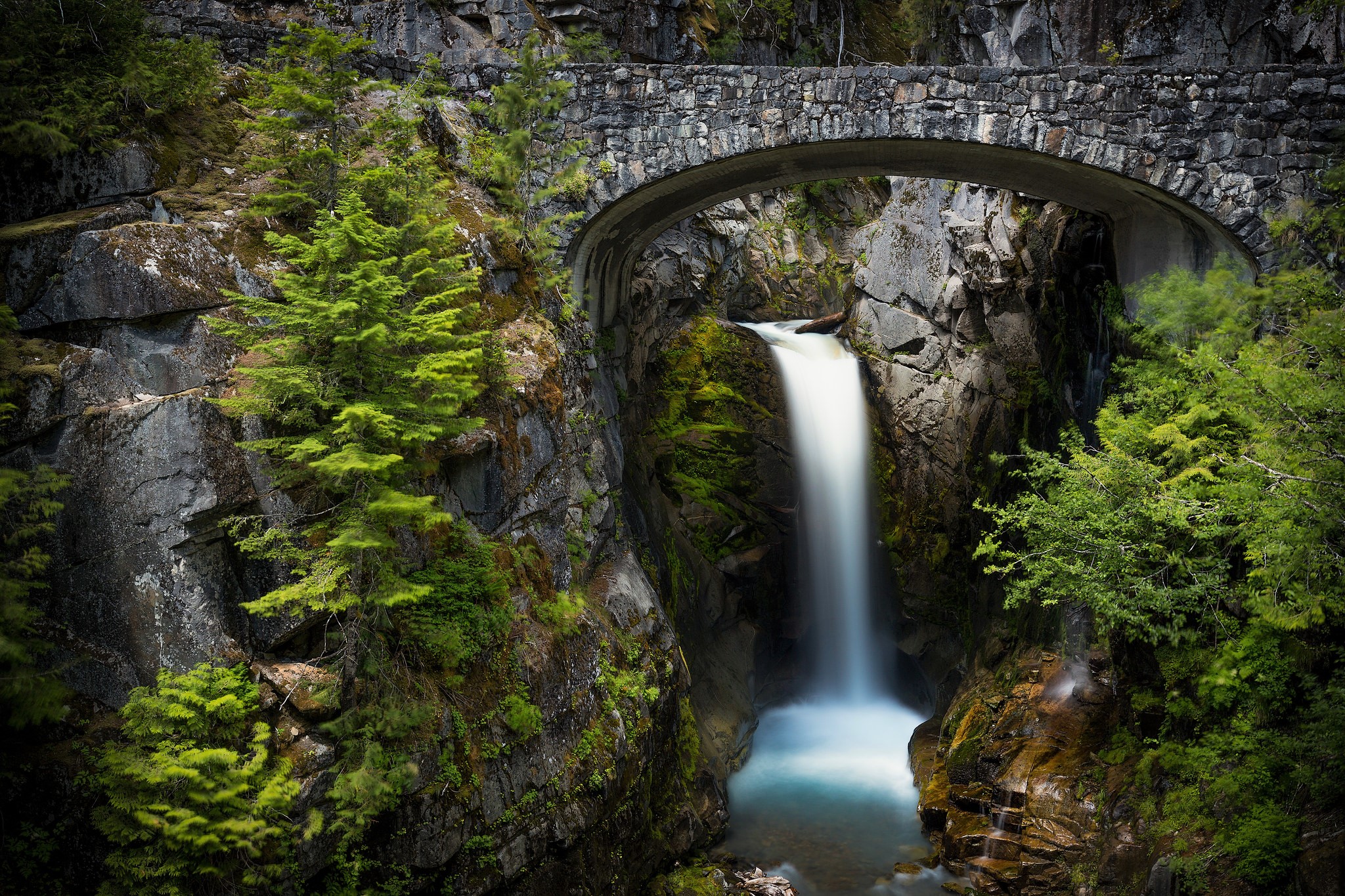 Download mobile wallpaper Waterfalls, Waterfall, Earth, Bridge, Stone for free.
