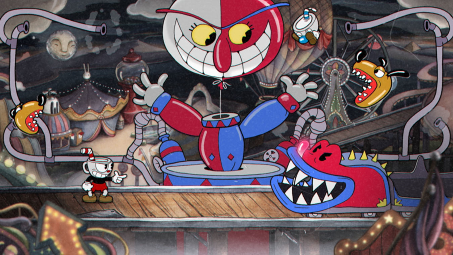 video game, cuphead, beppi the clown, mugman (cuphead)