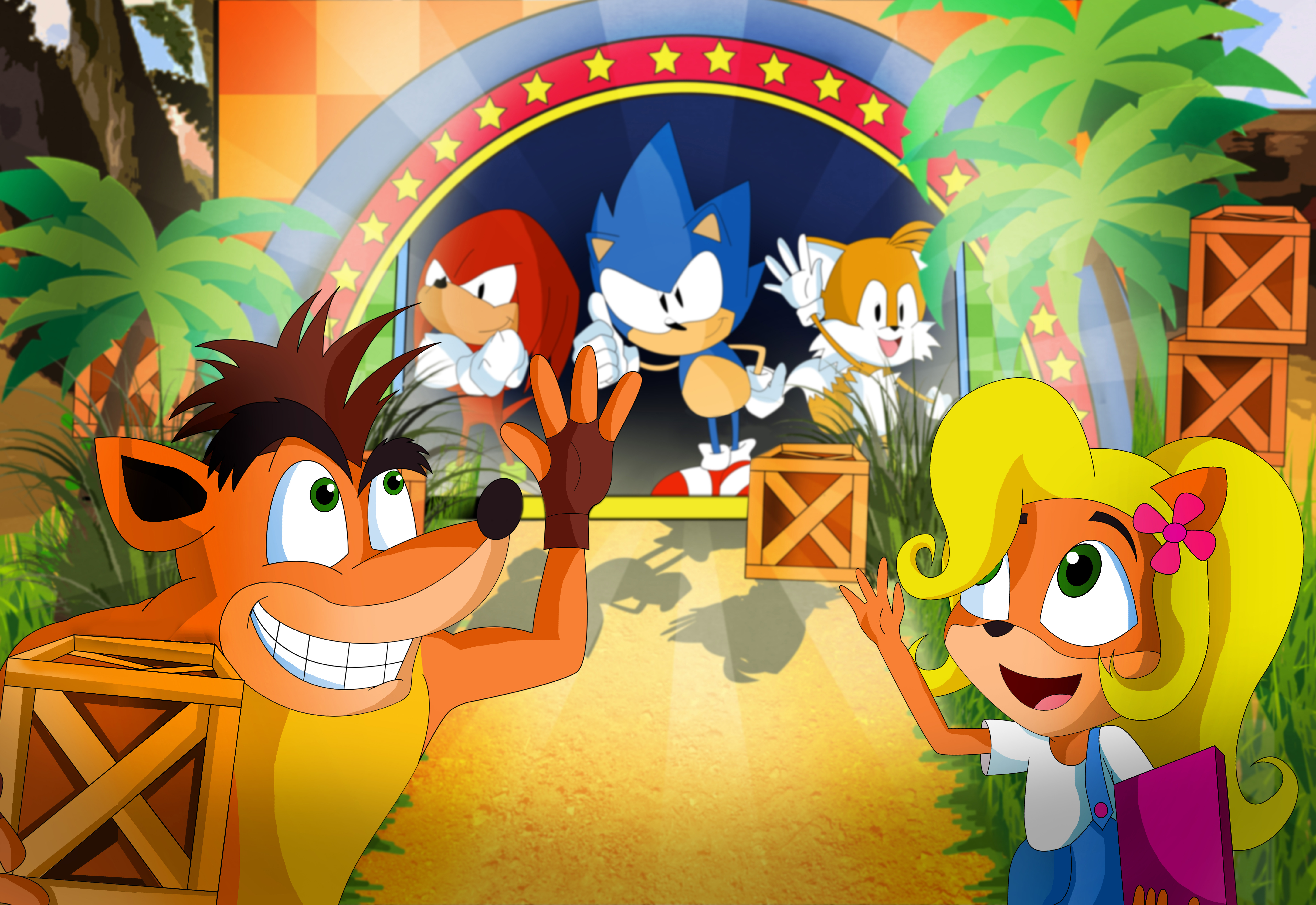 video game, crossover, classic knuckles, classic sonic, classic tails, coco bandicoot, crash bandicoot n sane trilogy, crash bandicoot, knuckles the echidna, miles 'tails' prower, sonic mania, sonic the hedgehog