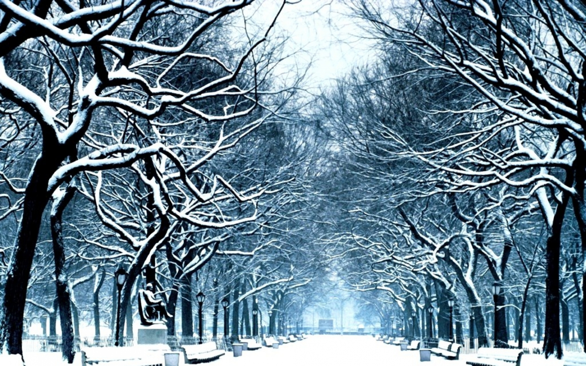 Download mobile wallpaper Winter, Snow, Park, Tree, Earth, Bench, Photography for free.