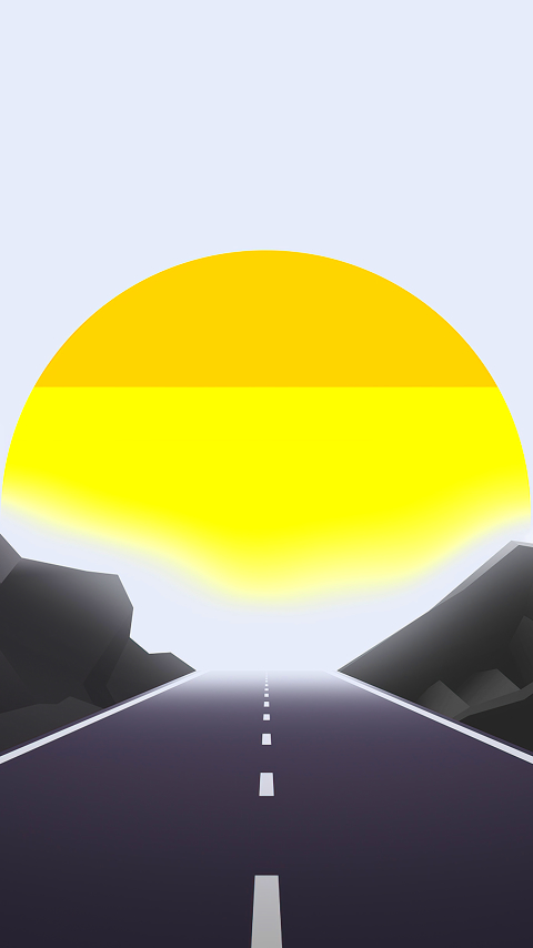 Handy-Wallpaper Straße, Sonnenaufgang, Minimalistisch, Sonne, Künstlerisch kostenlos herunterladen.