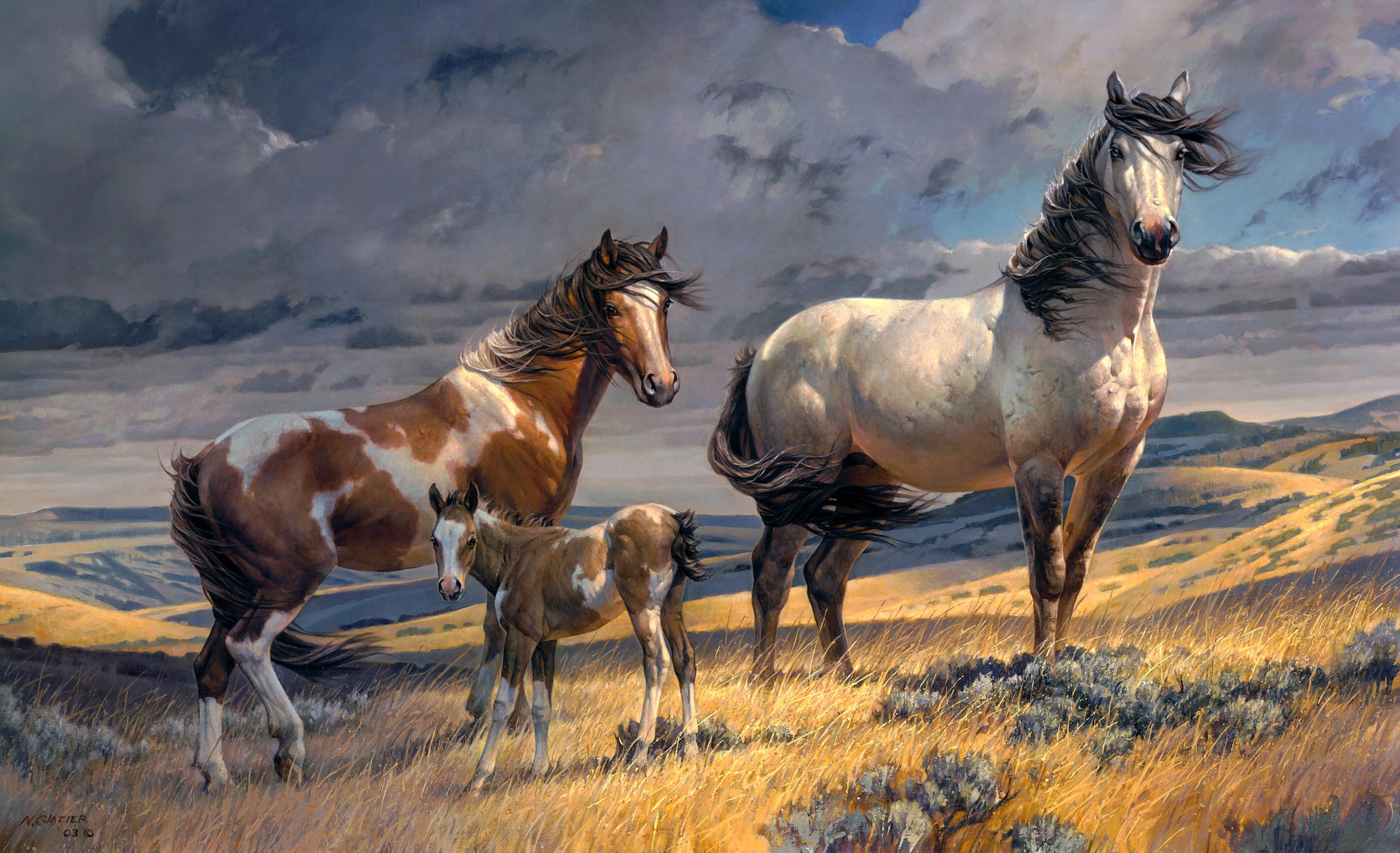 955348 скачать обои лошадь, животные, детеныш животного, жеребенок, картина - заставки и картинки бесплатно