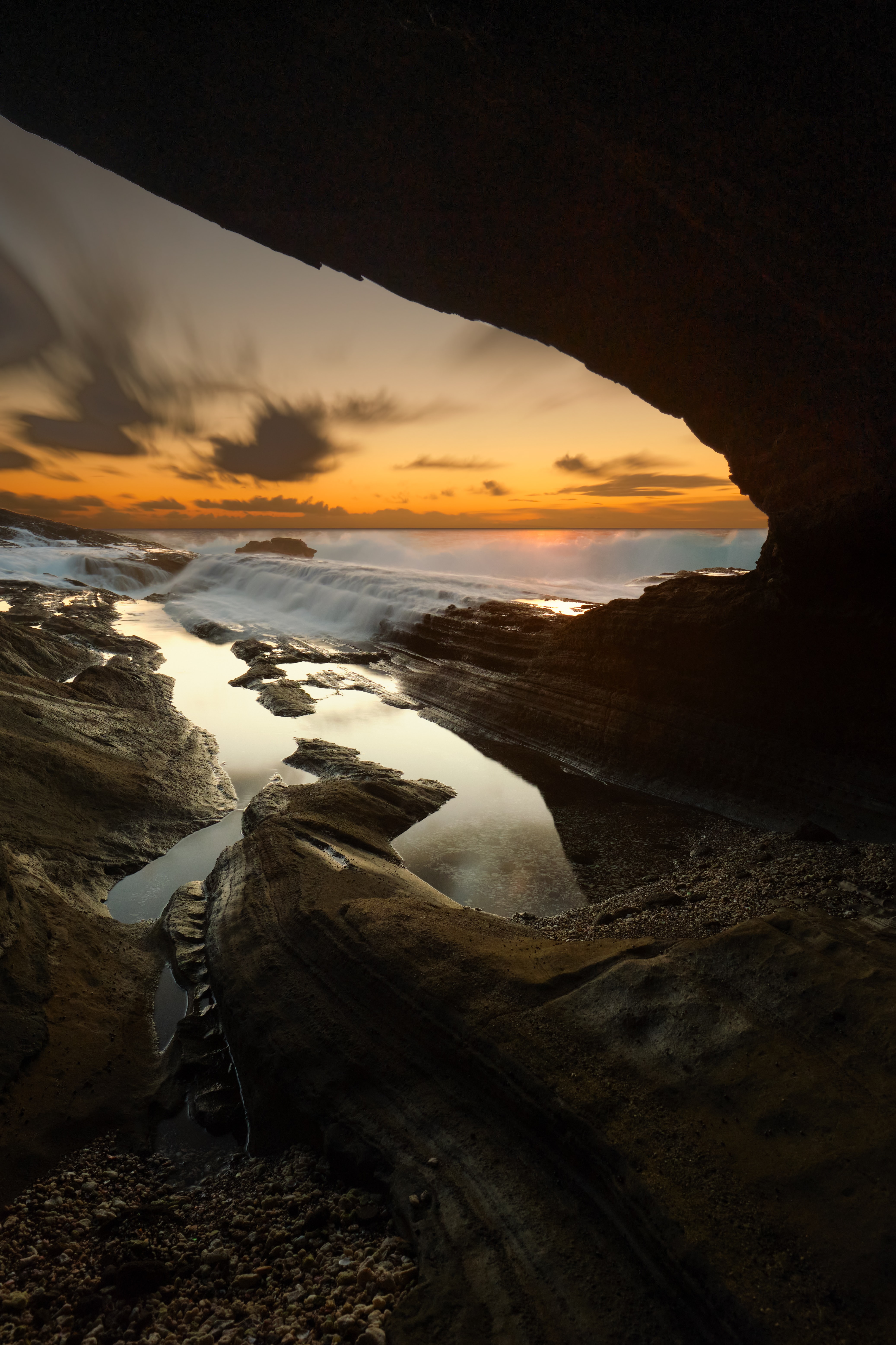 Free download wallpaper Nature, Sea, Shore, Bank, Waves, Cave on your PC desktop