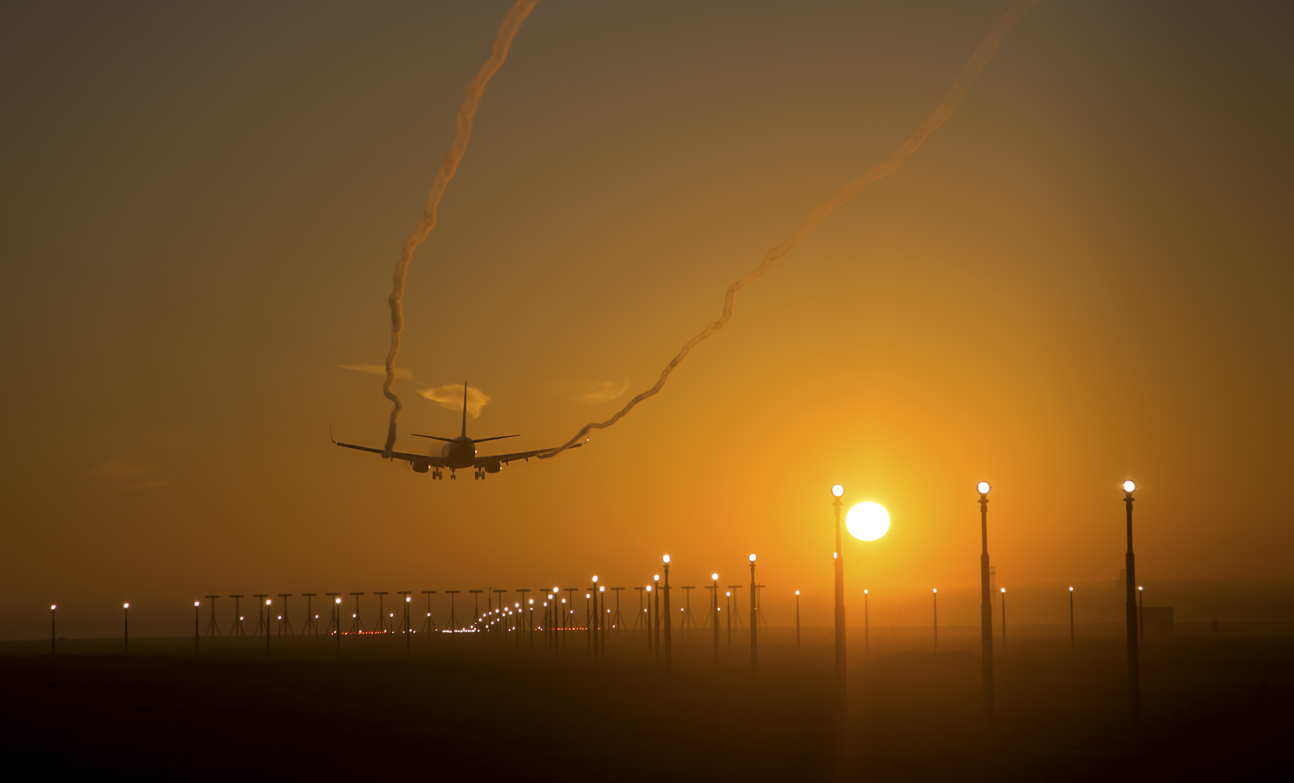 passenger plane, vehicles, aircraft, sky, sunset