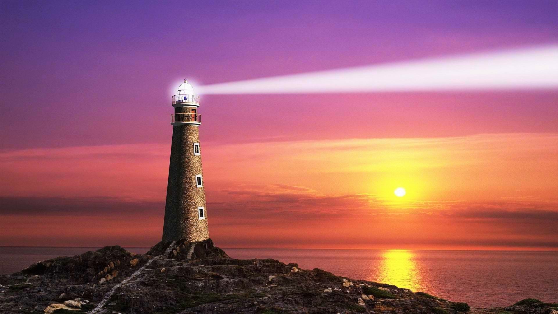 PCデスクトップに日没, 海, 灯台, 地平線, 光, 海洋, マンメイド画像を無料でダウンロード