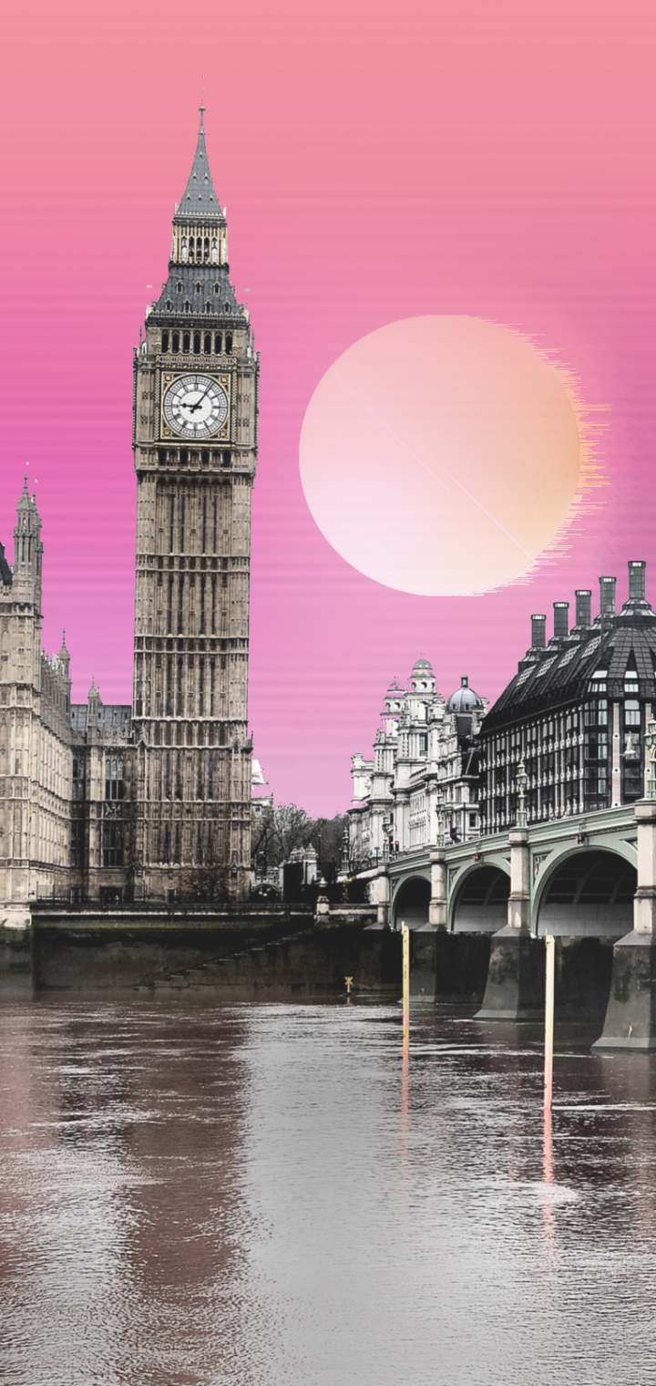 Download mobile wallpaper London, Big Ben, Bridge, Artistic, United Kingdom, Palace Of Westminster, Vaporwave for free.