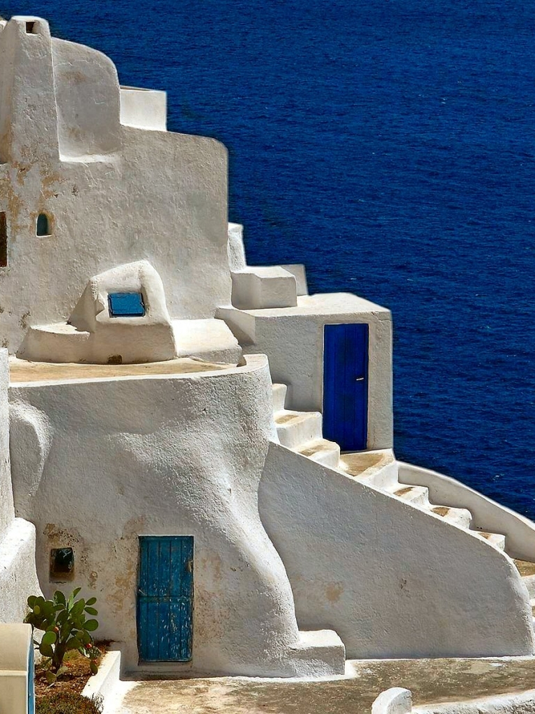Download mobile wallpaper Architecture, Summer, Building, Azure, Santorini, Man Made, Towns for free.