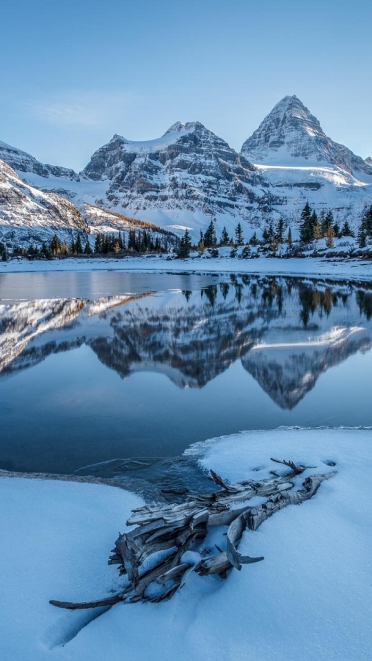Download mobile wallpaper Landscape, Winter, Snow, Mountain, Lake, Reflection, Earth, Frost for free.