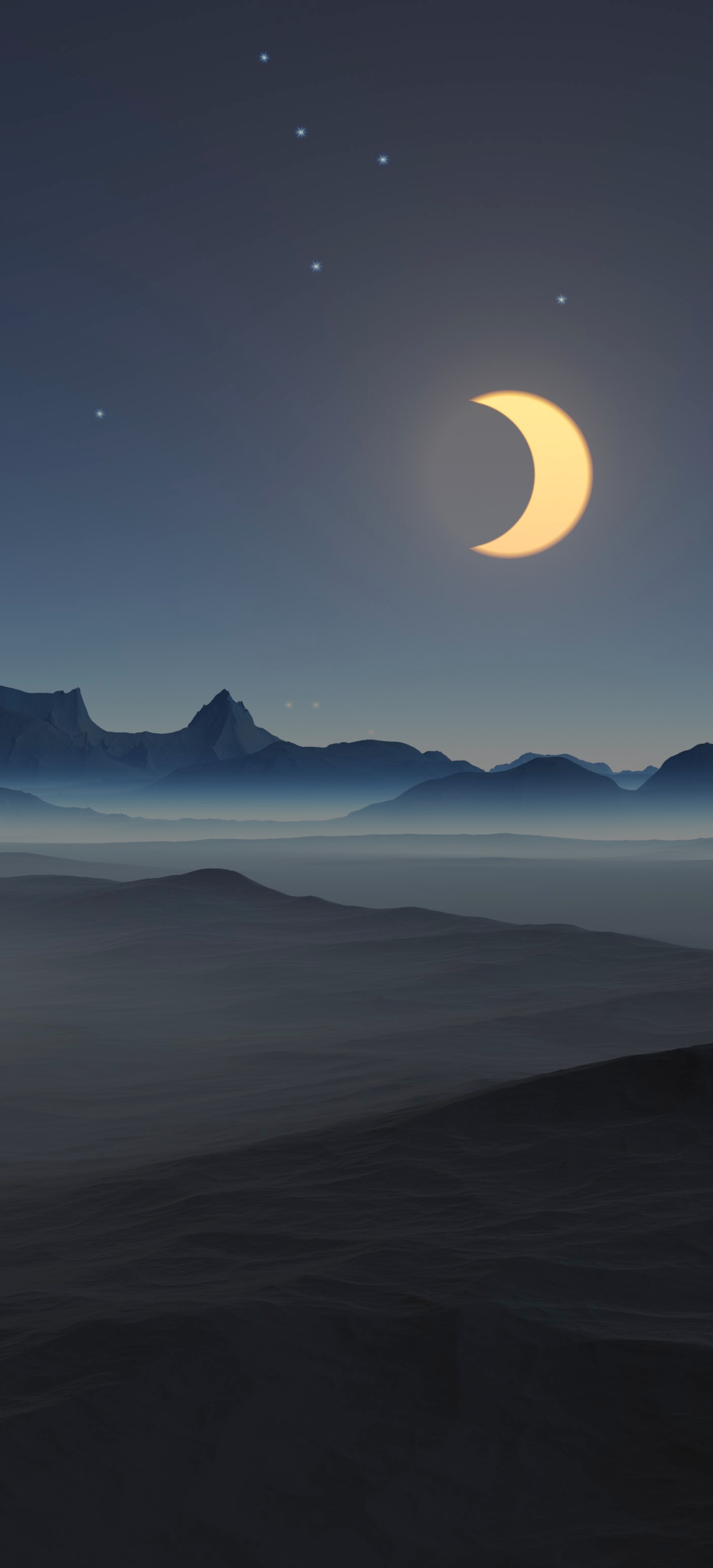 Download mobile wallpaper Night, Moon, Desert, Artistic, Crescent for free.