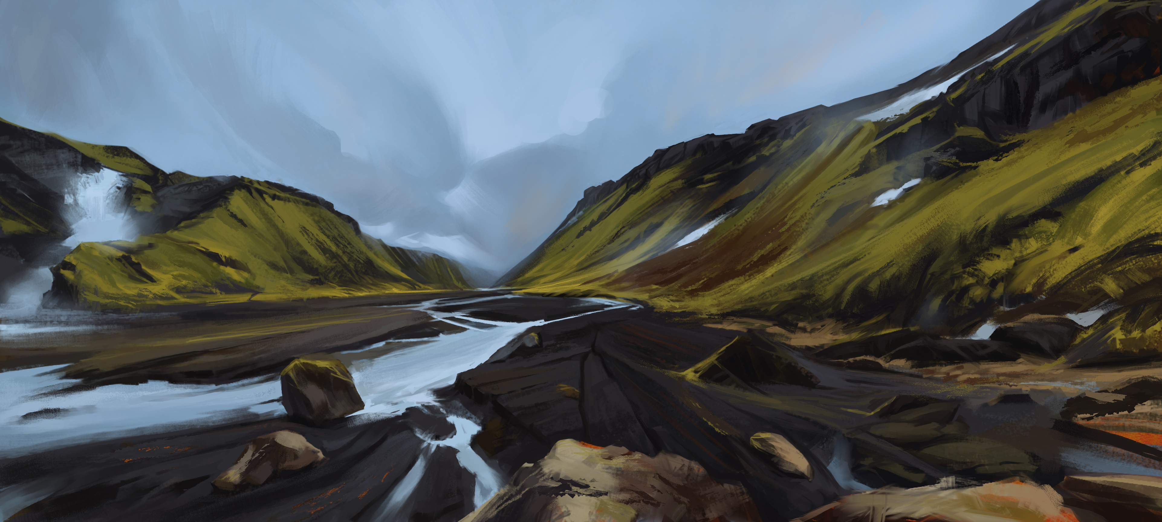 Free download wallpaper Landscape, Nature, Mountain, Artistic, River on your PC desktop