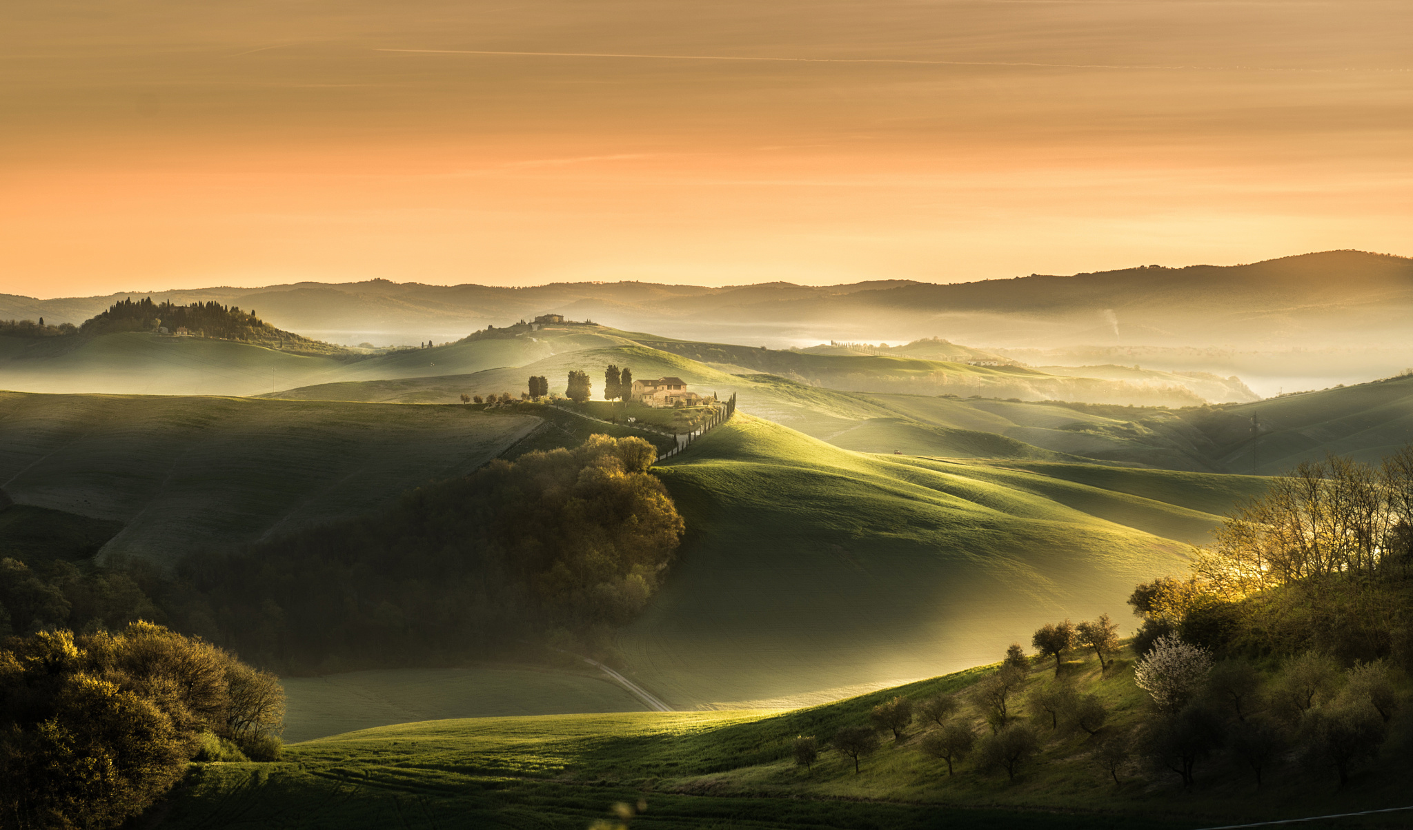 Laden Sie das Landschaft, Italien, Feld, Morgen, Fotografie, Toskana-Bild kostenlos auf Ihren PC-Desktop herunter