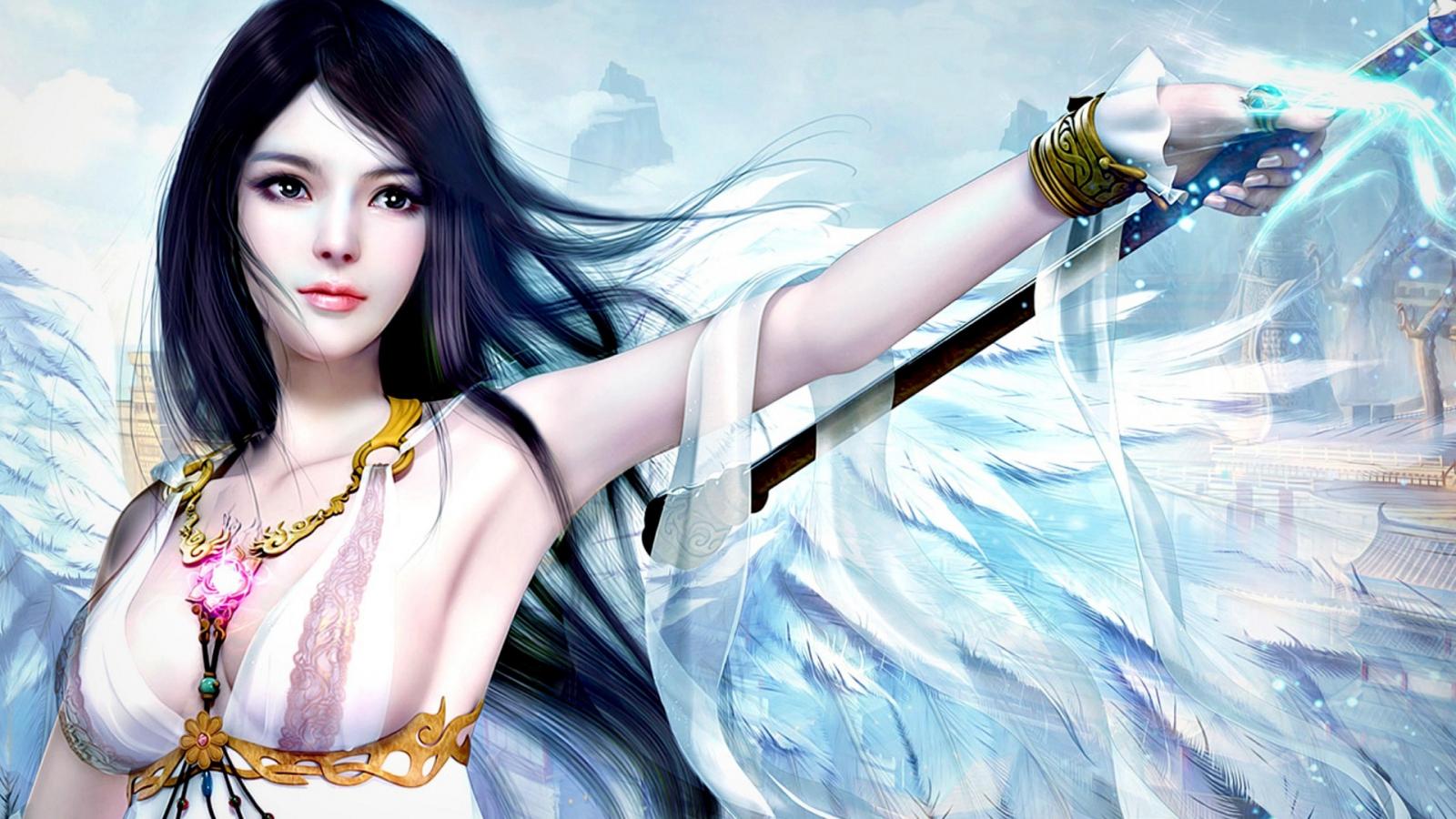 Laden Sie das Fantasie, Engel, Flügel, Asiatinnen, Engelskrieger-Bild kostenlos auf Ihren PC-Desktop herunter