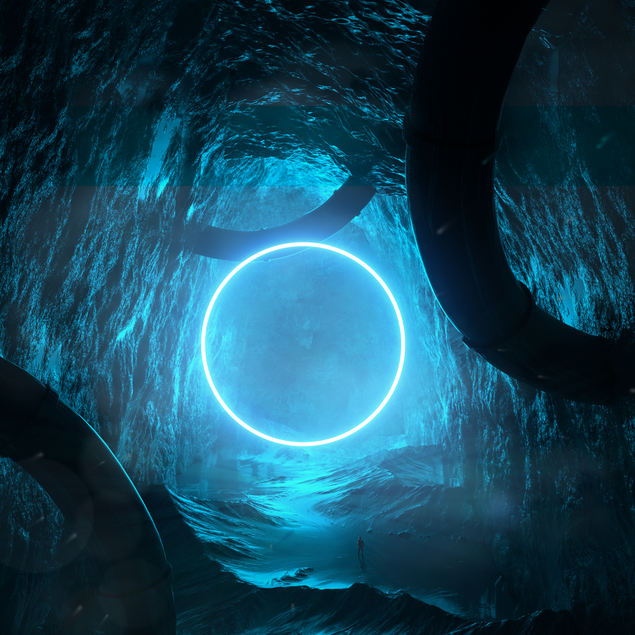 Download mobile wallpaper Circle, Cave, Glow, Bright, 3D for free.