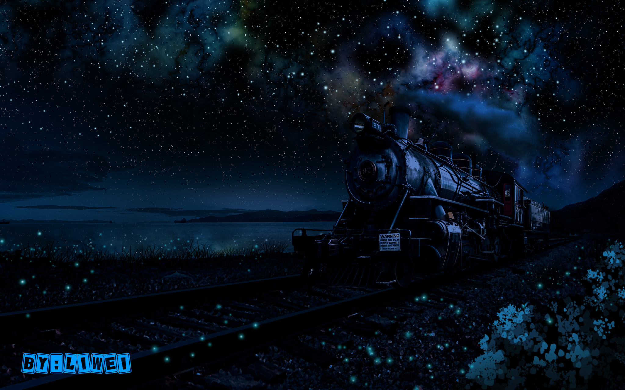 Descarga gratuita de fondo de pantalla para móvil de Noche, Cielo Estrellado, Tren, Animado.