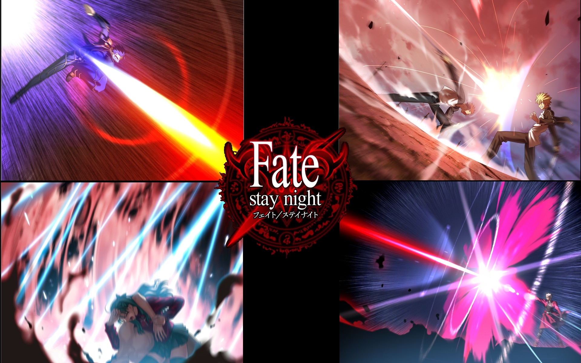 anime, fate/stay night, archer (fate/stay night), gilgamesh (fate series), lancer (fate/stay night), rin tohsaka, shirou emiya, fate series