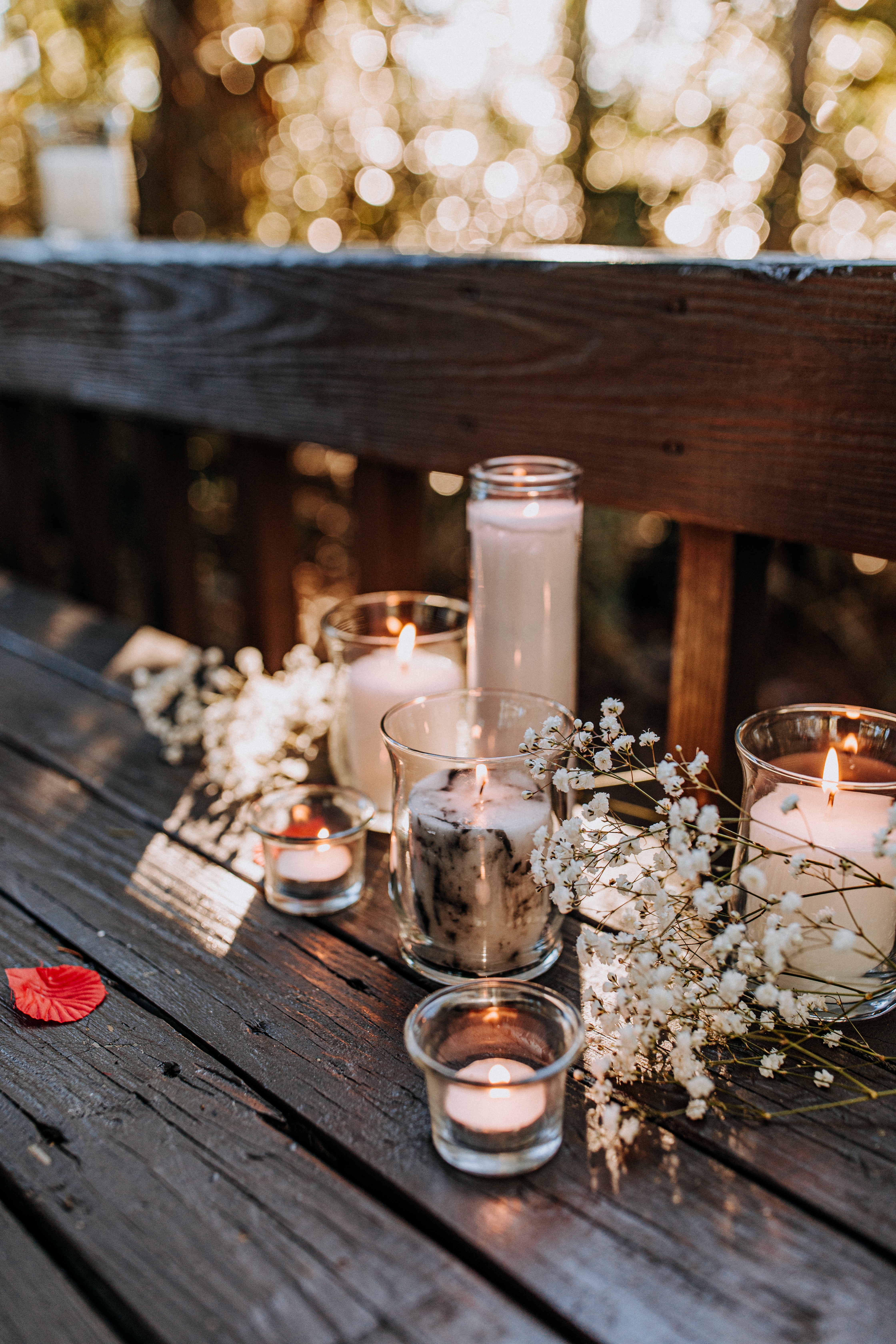 candles, table, flowers, miscellanea, miscellaneous, glasses