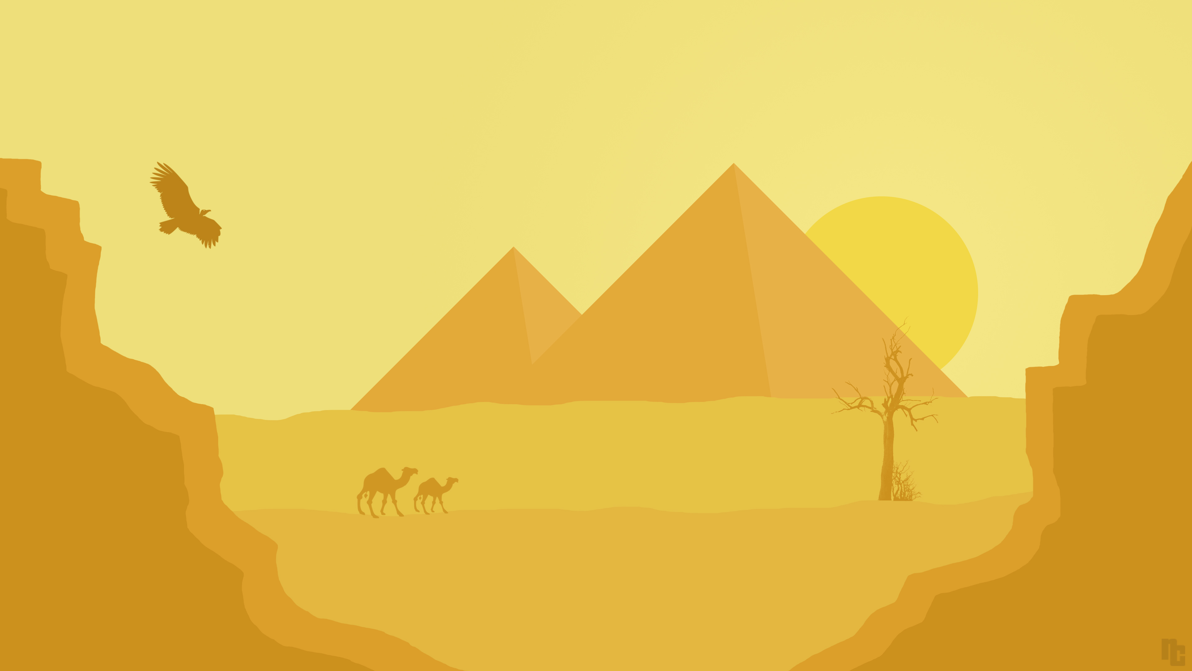 Descarga gratuita de fondo de pantalla para móvil de Paisaje, Desierto, Águila, Artístico, Camello.