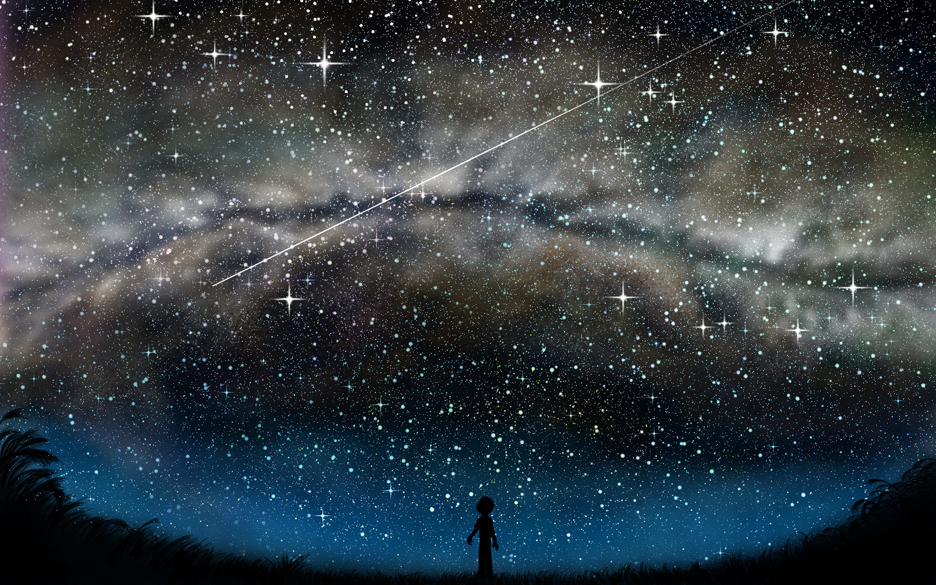 Free download wallpaper Anime, Stars, Night, Galaxy, Comet, Original on your PC desktop