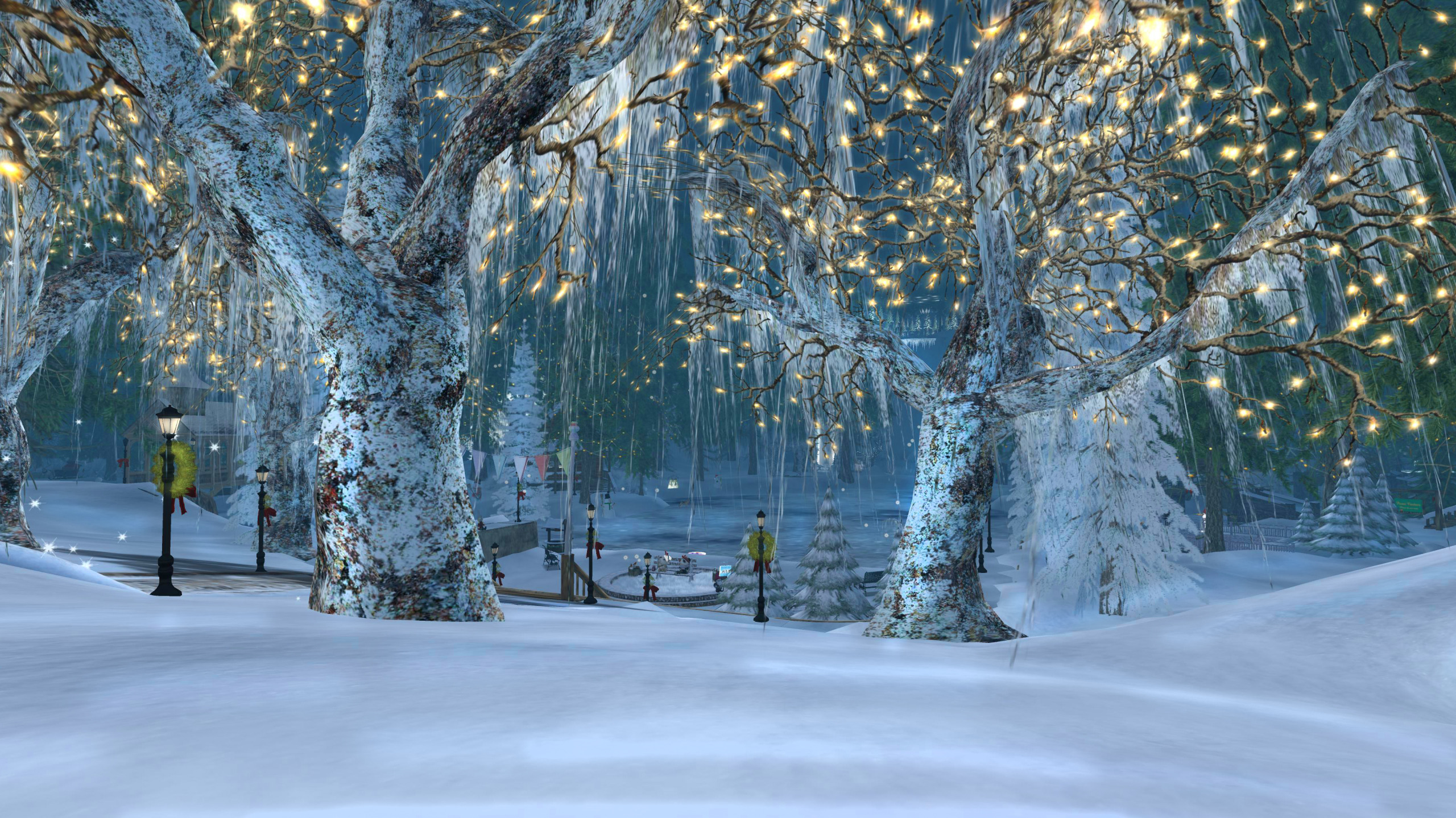 Download mobile wallpaper Winter, Snow, Light, Park, Tree, Artistic for free.