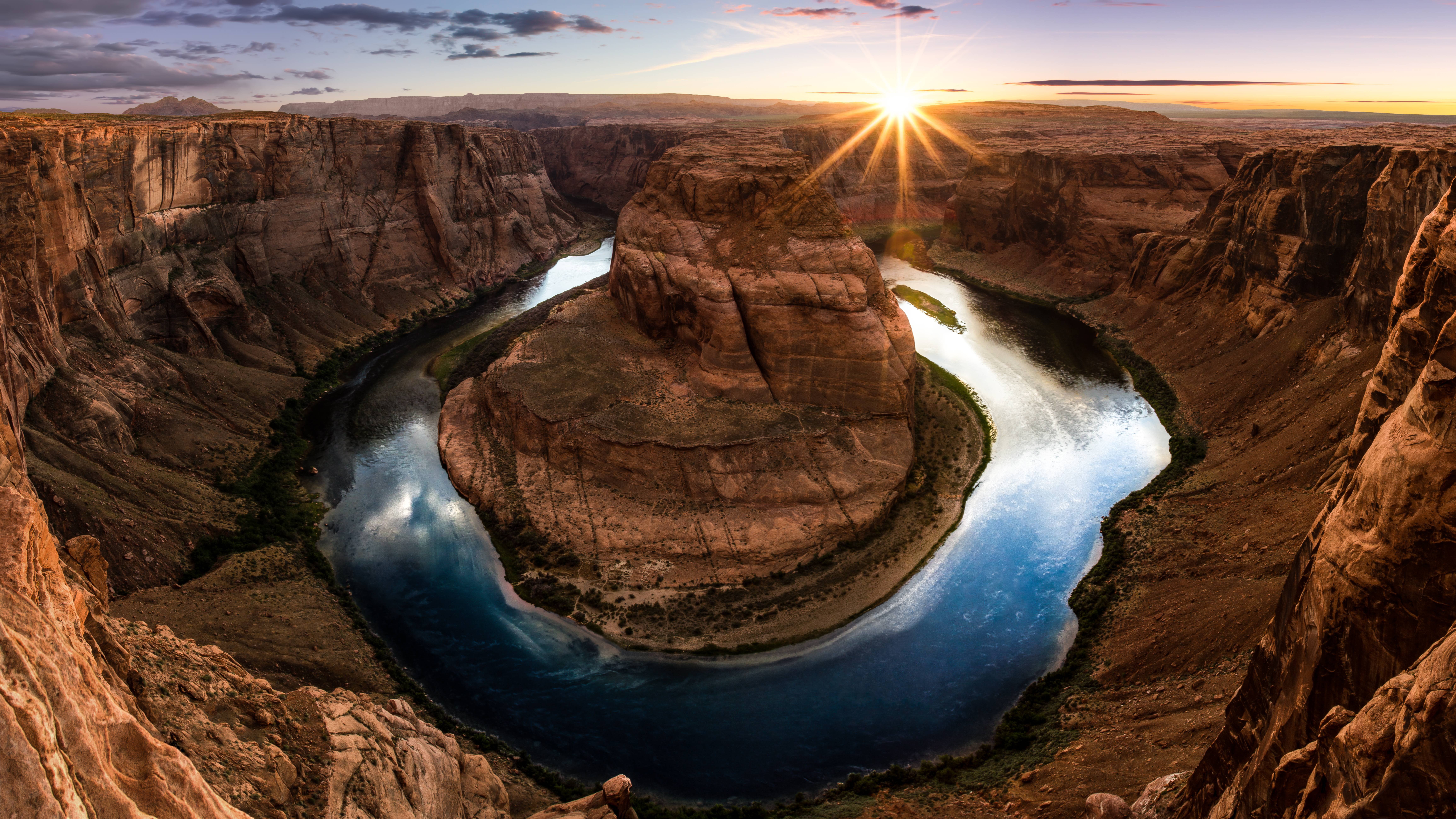 earth, horseshoe bend, cliff, colorado, nature, river, sunbeam, canyons