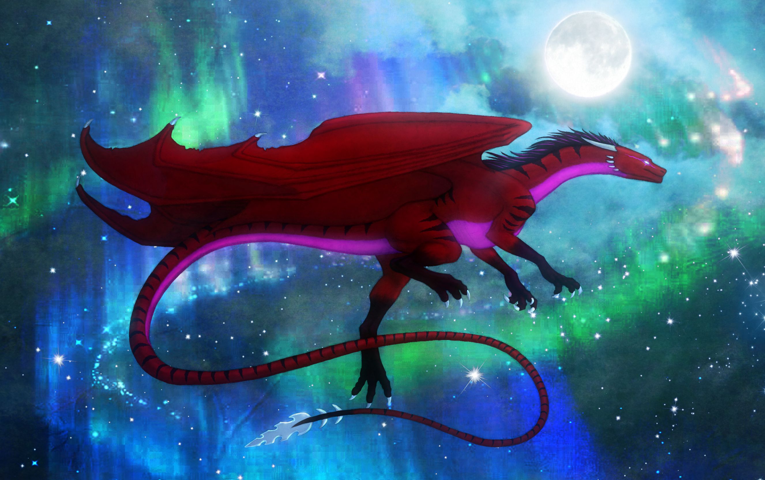 Download mobile wallpaper Winter, Fantasy, Dragon, Aurora Borealis for free.