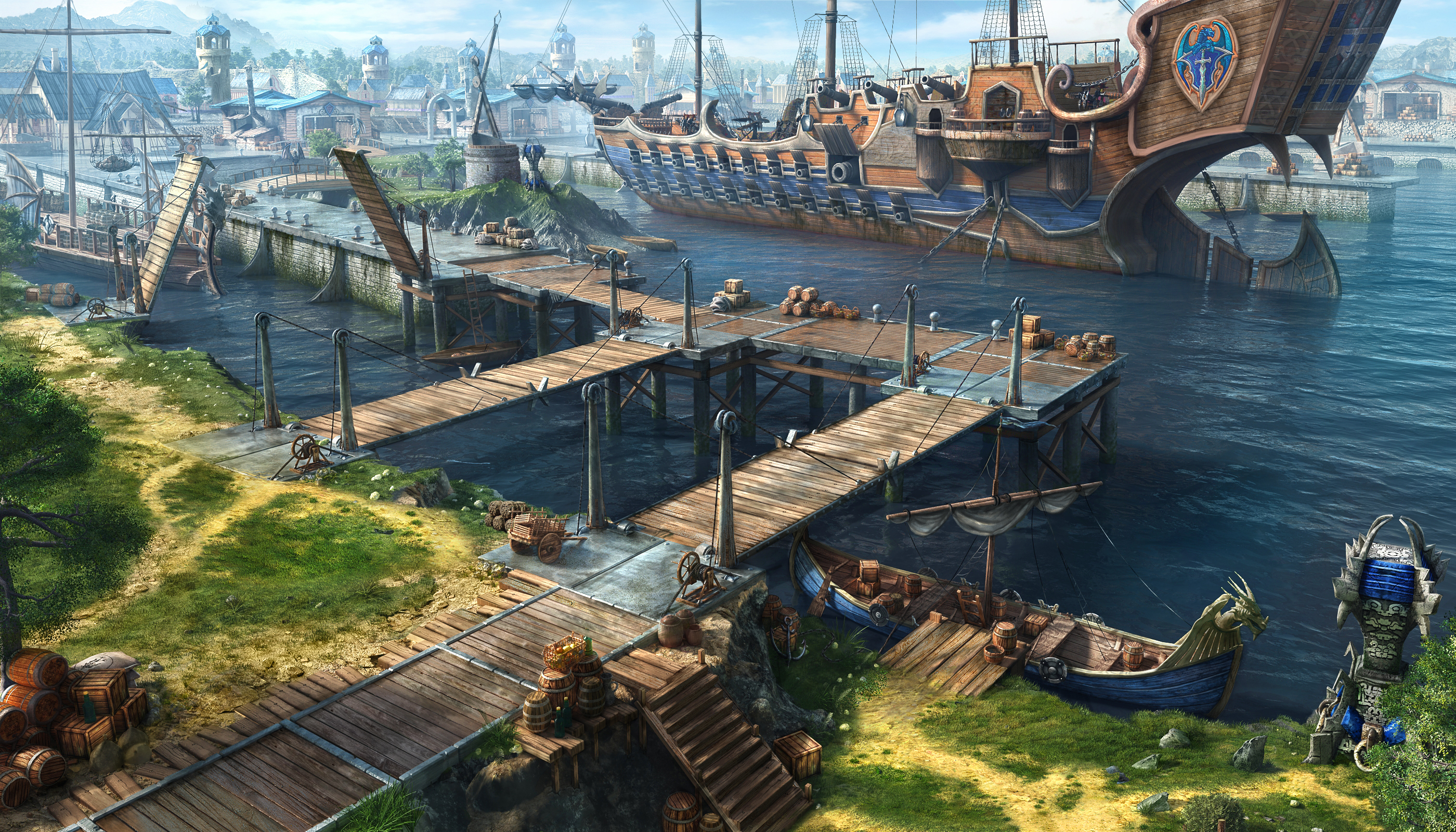 Download mobile wallpaper Pier, Ship, Video Game, Dragon Eternity for free.