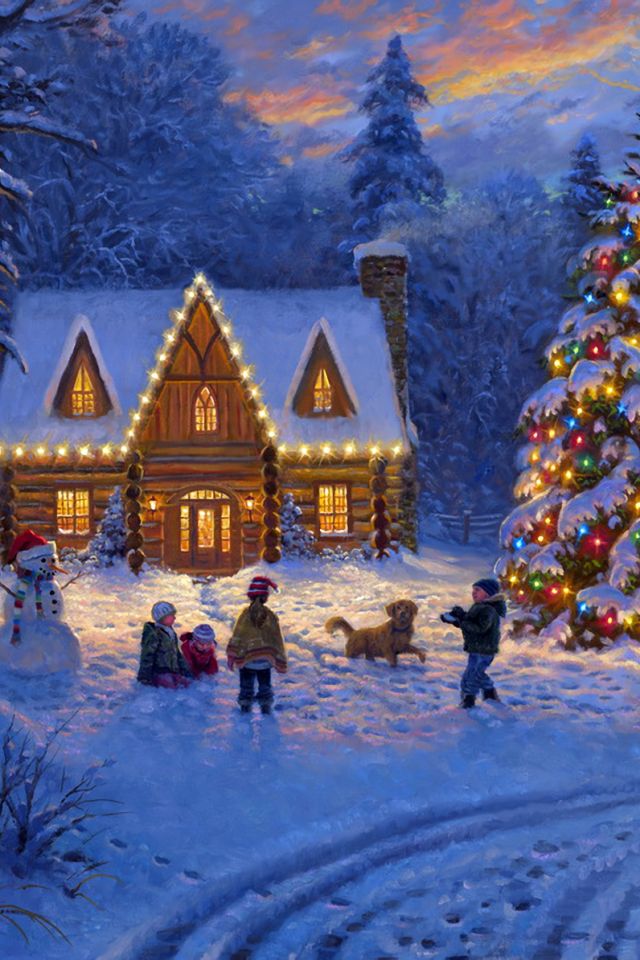 Download mobile wallpaper Snow, Snowman, Light, Christmas, Holiday, House, Christmas Tree, Child for free.