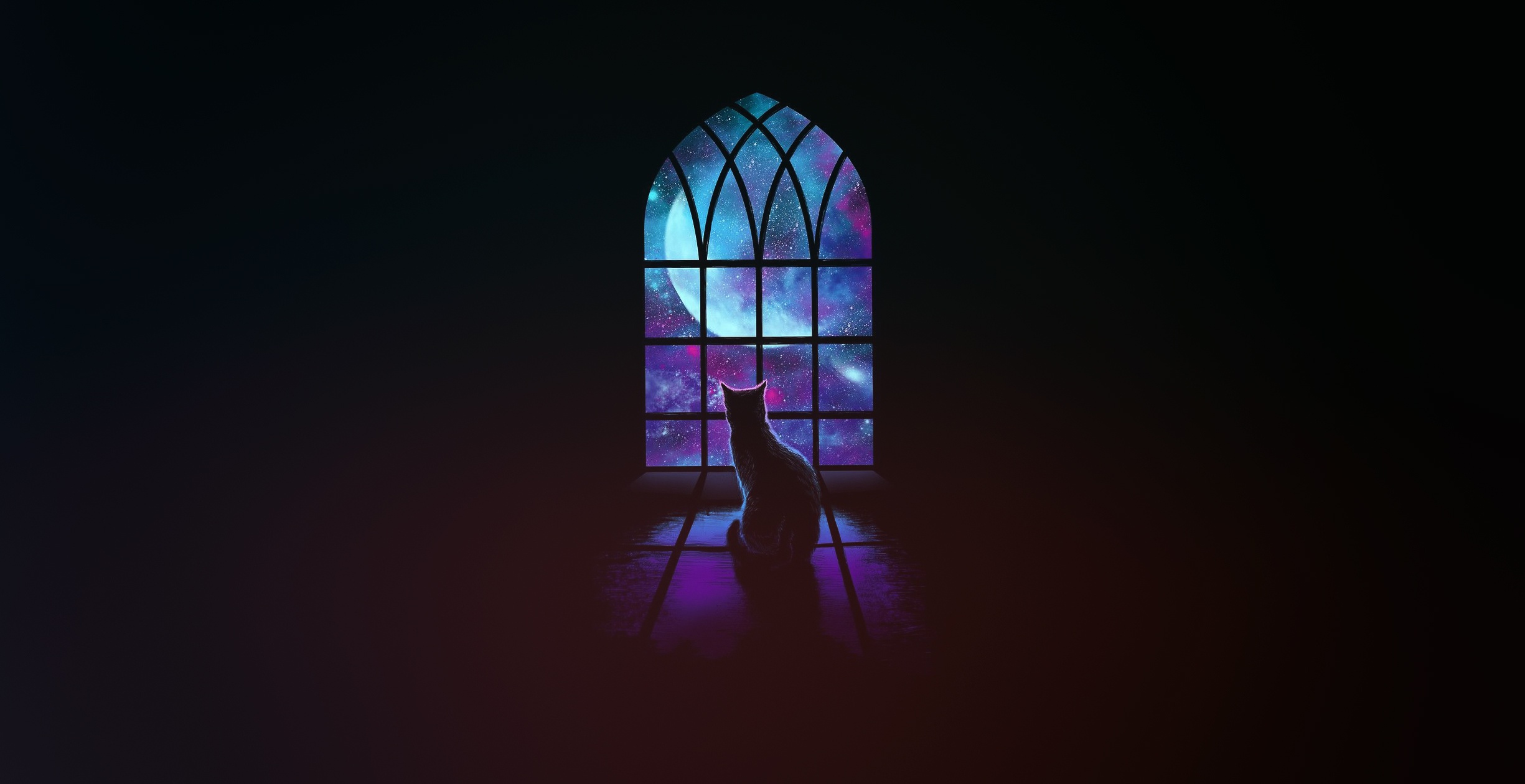 Free download wallpaper Fantasy, Cat, Window, Full Moon, Fantasy Animals on your PC desktop