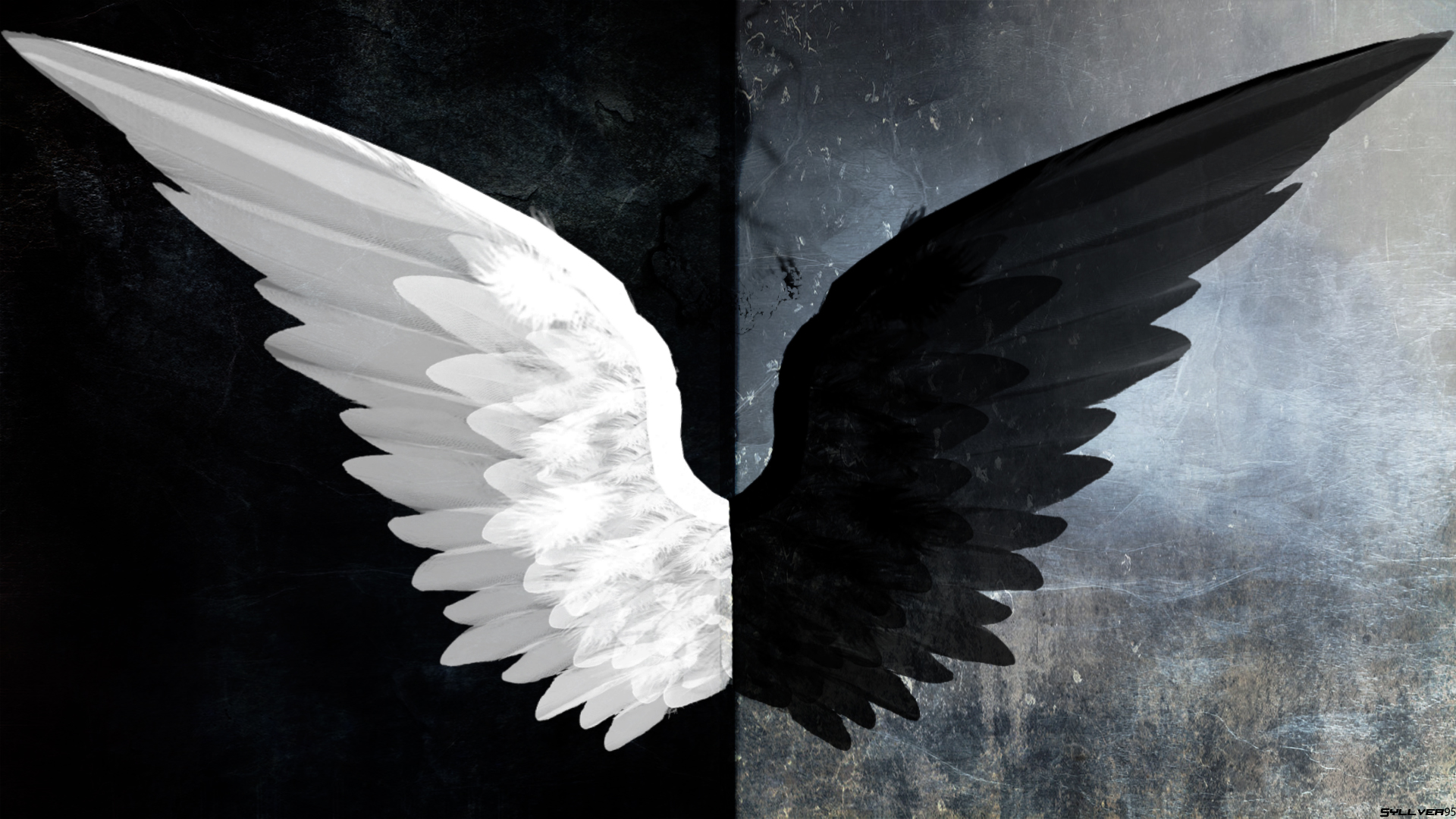 evil, wings, black & white, fantasy, angel