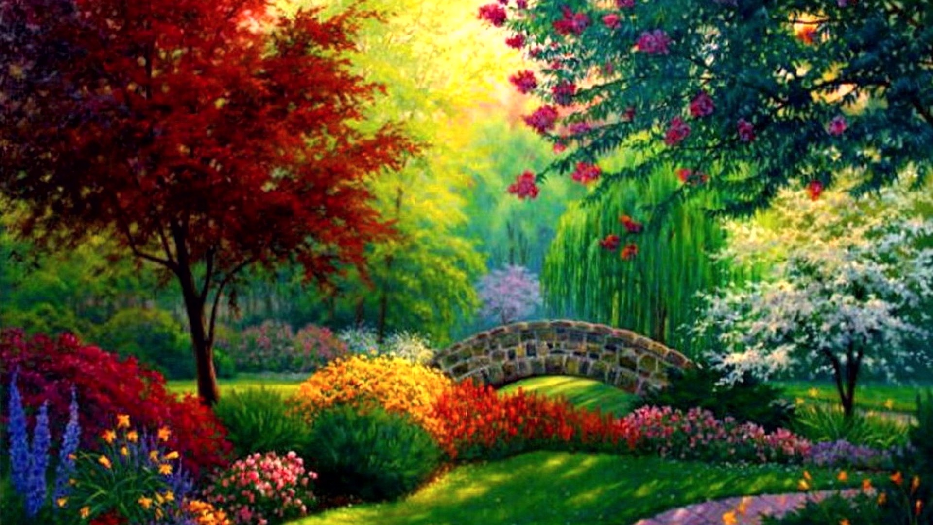 Descarga gratis la imagen Flor, Árbol, Pintura, Jardín, Vistoso, Primavera, Artístico en el escritorio de tu PC