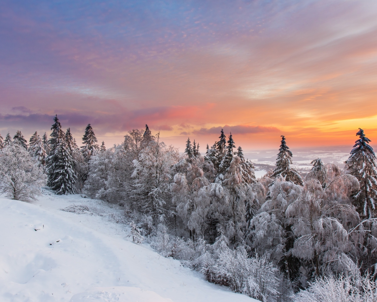 Handy-Wallpaper Landschaft, Winter, Natur, Schnee, Baum, Himmel, Sonnenuntergang, Erde/natur kostenlos herunterladen.