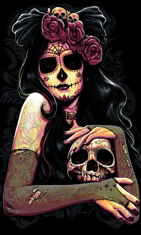 day of the dead, artistic, sugar skull, rose, gothic HD wallpaper