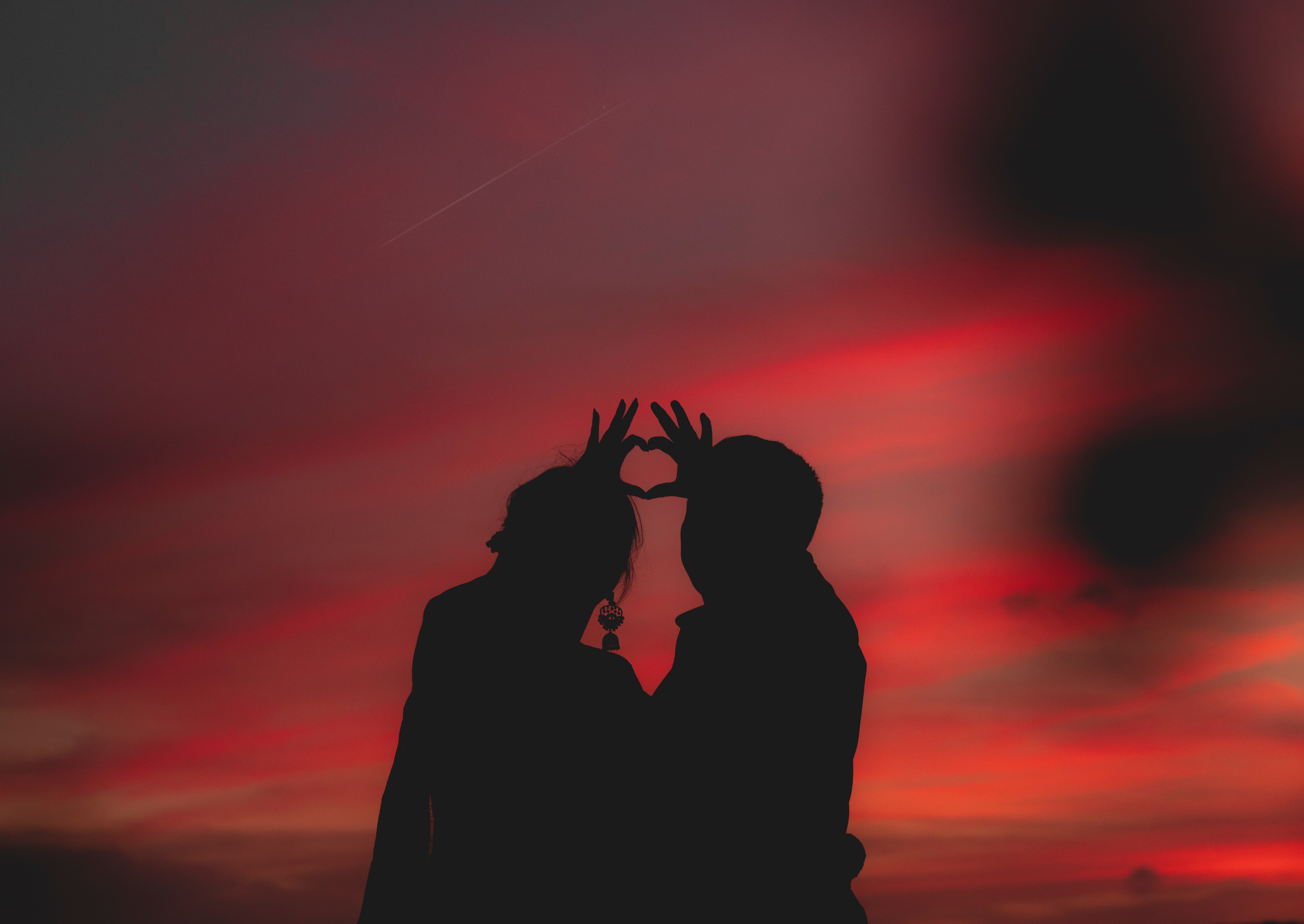 couple, heart, pair, love, silhouettes, hands