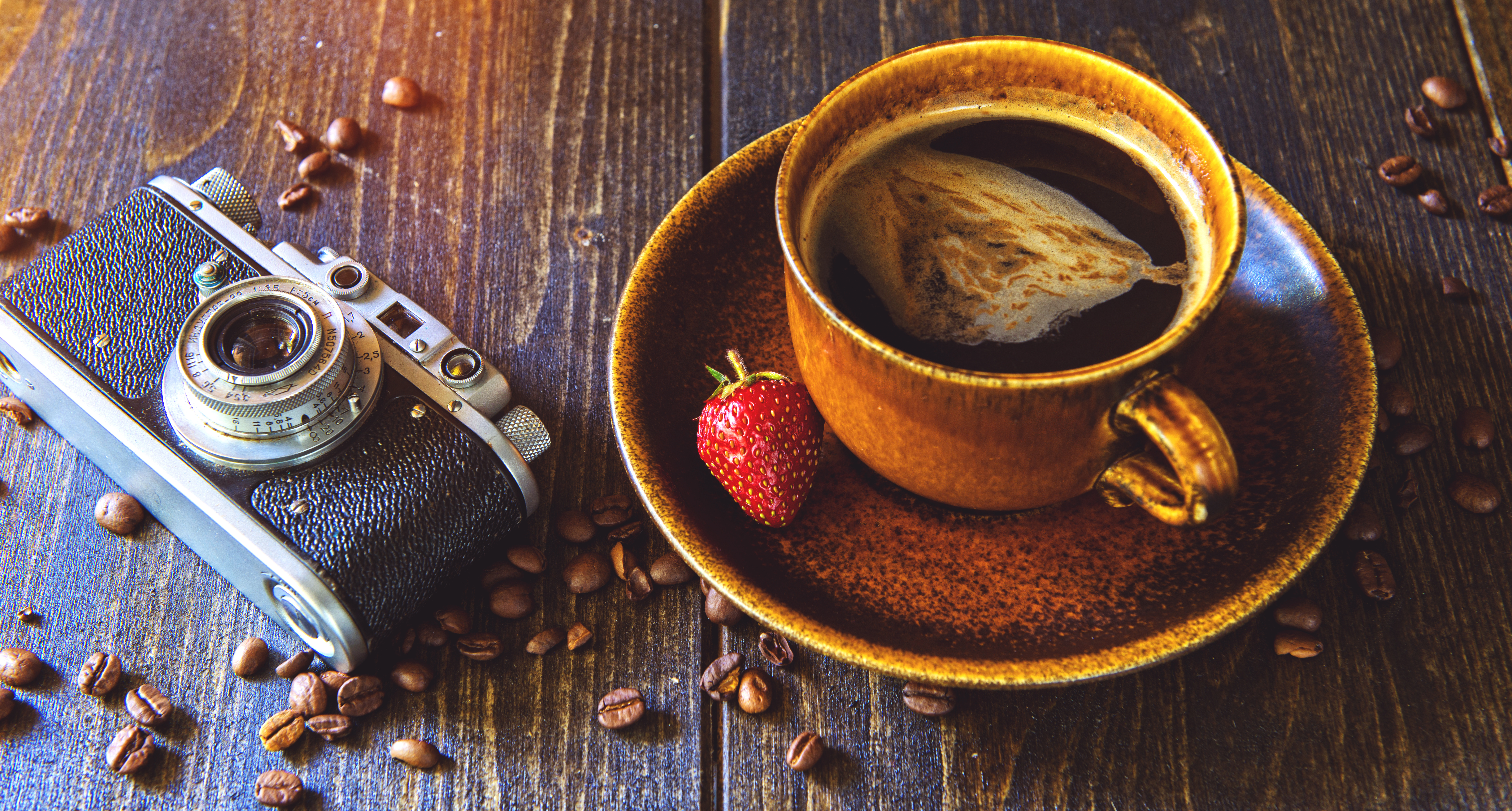 Download mobile wallpaper Food, Coffee, Still Life, Cup, Camera, Coffee Beans for free.