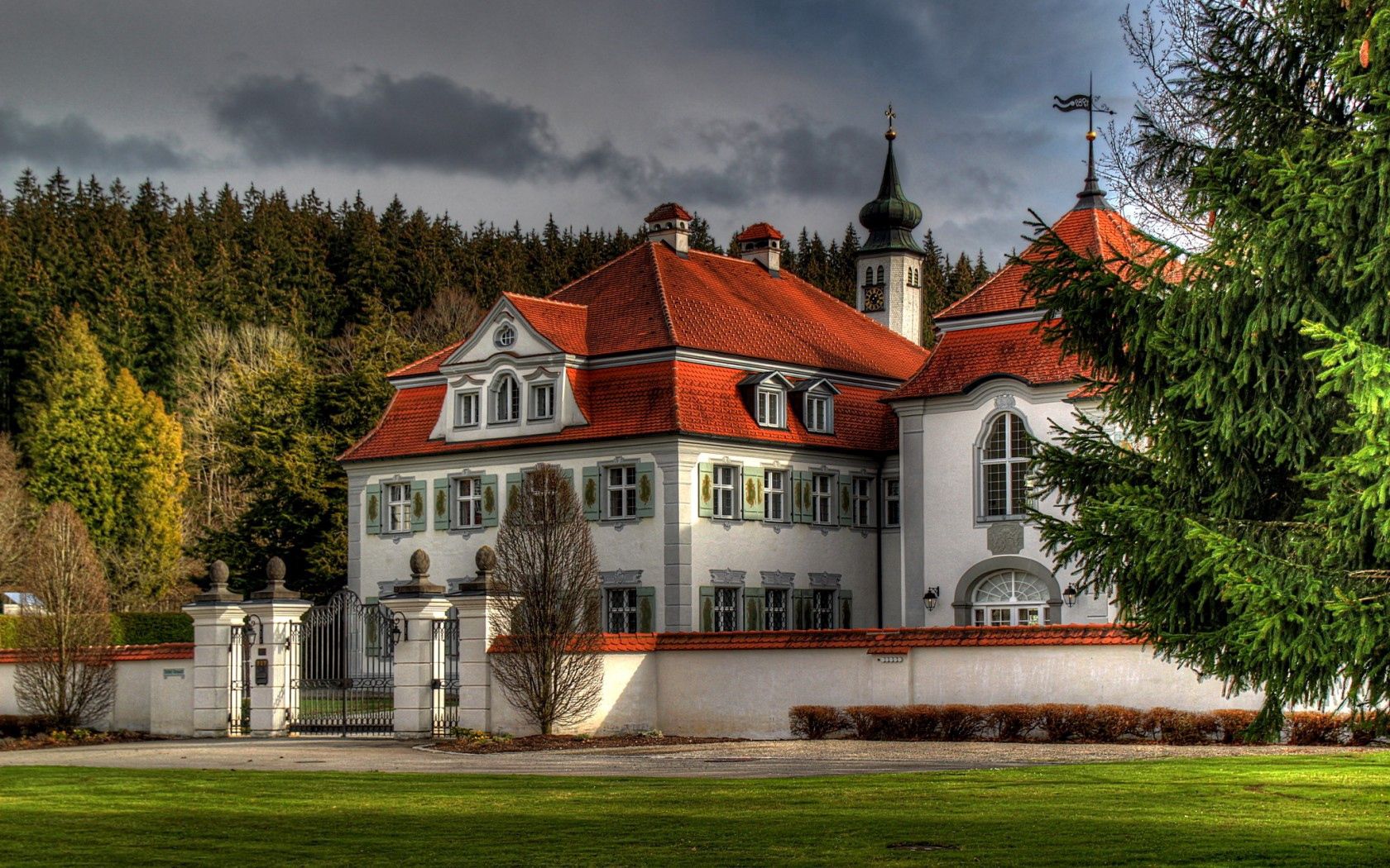 building, germany, cities, city, forest, fence, mansion, leutkirch