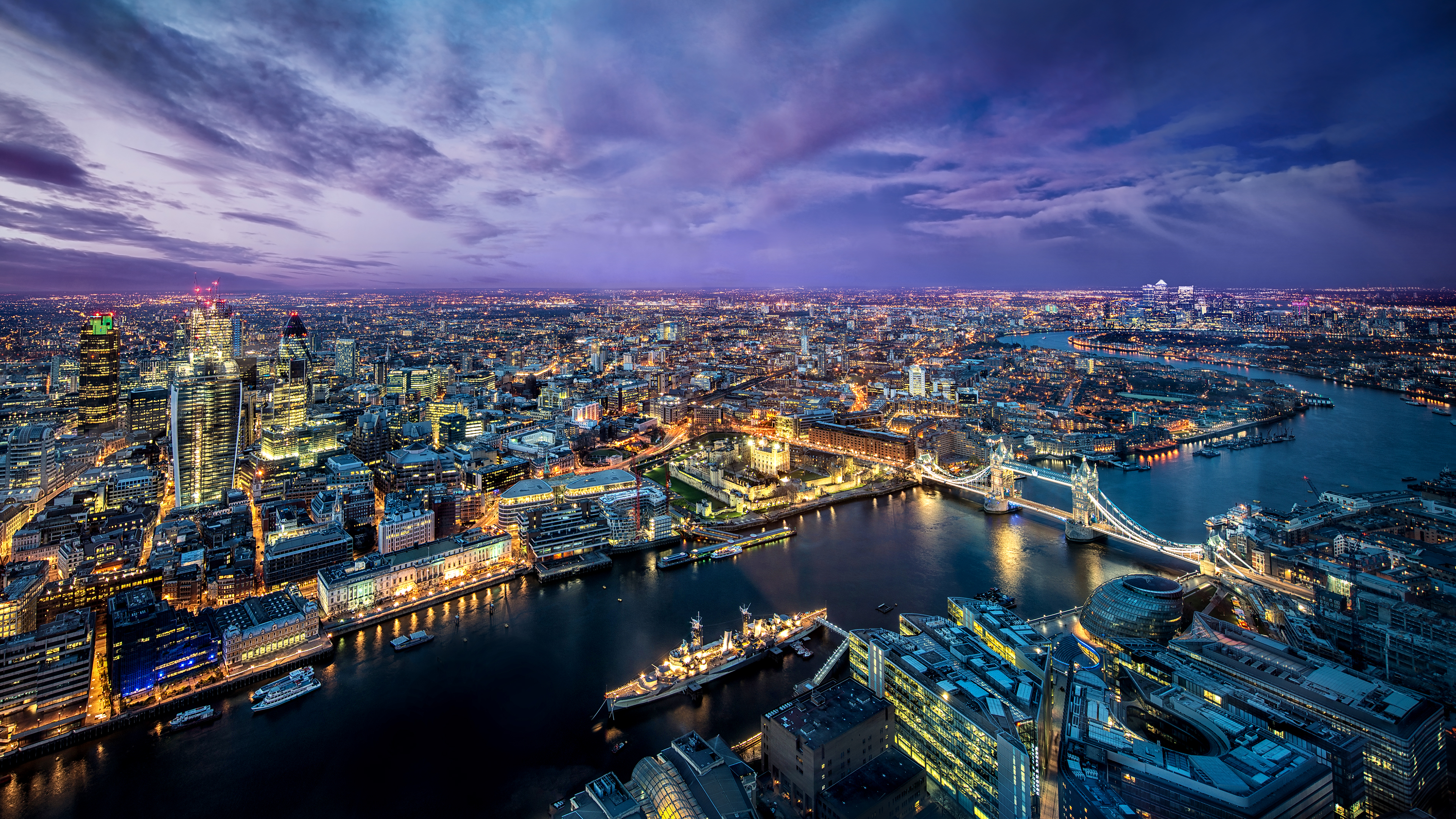Download mobile wallpaper Night, London, City, Building, Cityscape, Aerial, Man Made for free.