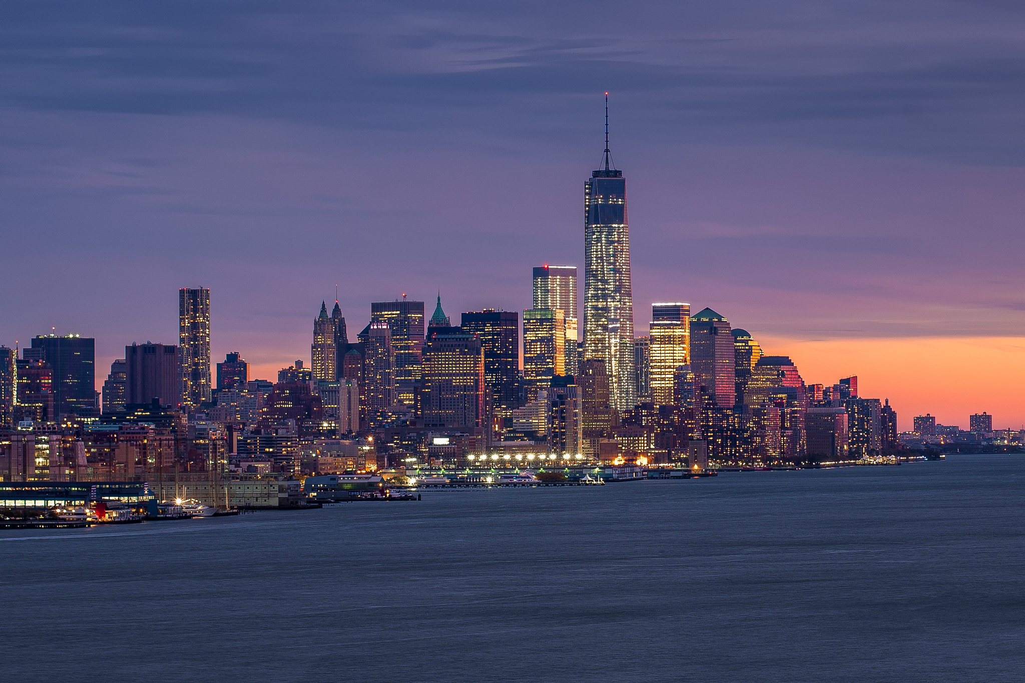 Free download wallpaper Cities, Usa, City, Skyscraper, Building, Evening, New York, Man Made on your PC desktop