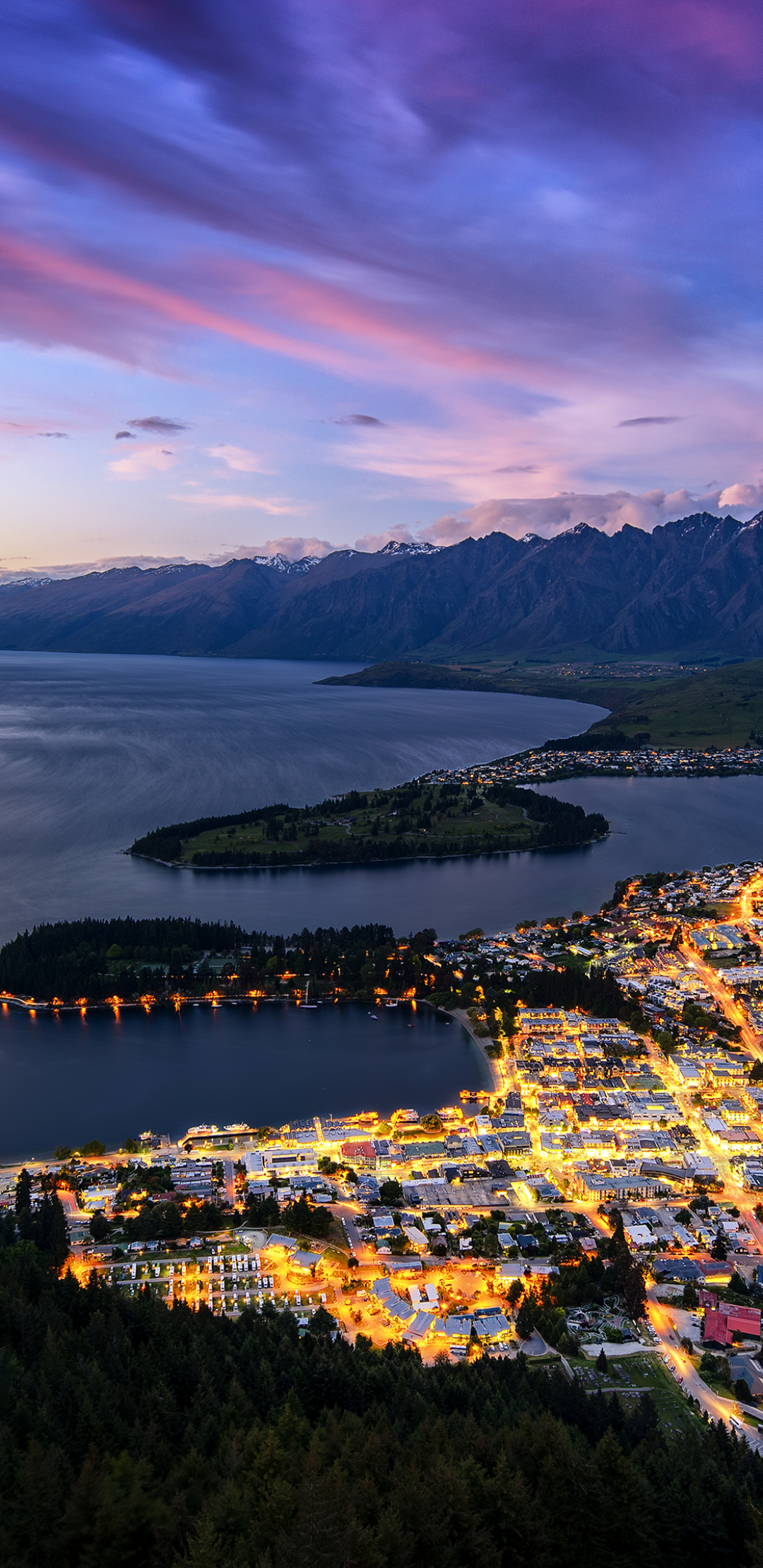 無料モバイル壁紙都市, 湖, 山, ニュージーランド, 光, マンメイド, クイーンズタウン (ニュージーランド)をダウンロードします。